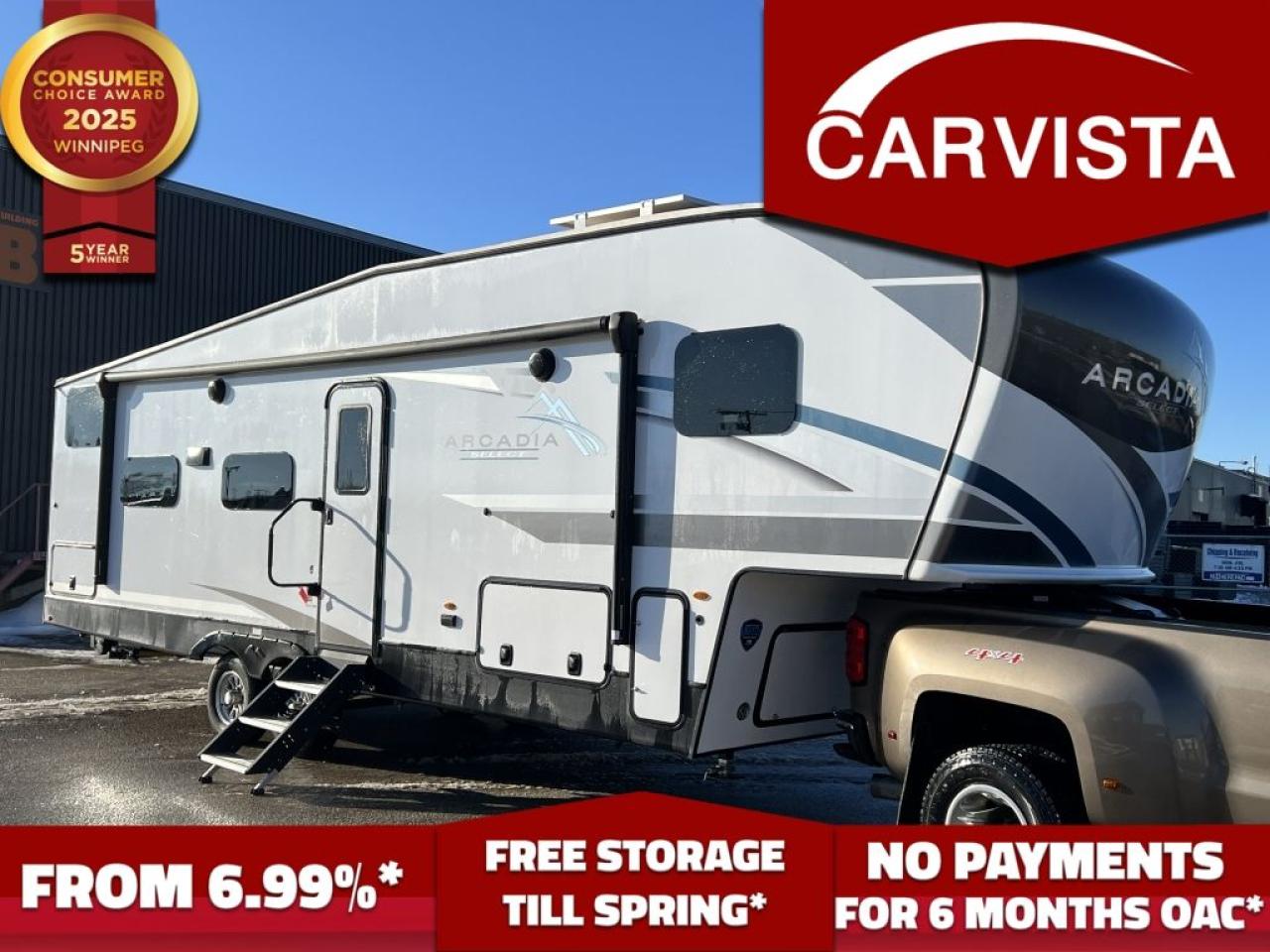 FREE WINTER STORAGE FOR 2024/SPRING 2025 ON UNITS PURCHASED!* See dealer for details. No Payments for up to 6 months. Low interest options available! Come see why Carvista has been the Consumer Choice Award Winner for 5 consecutive years! 2021-2025!

Step into luxury and innovation with the 2024 Keystone Arcadia Select 27SBH, a meticulously crafted travel trailer that combines cutting-edge design, superior functionality, and family-friendly comfort. Whether youre planning weekend getaways or cross-country adventures, this trailer offers everything you need to make the journey as enjoyable as the destination.

Key Features & Highlights

Exterior

Length: 326" – Compact yet spacious for easy towing and ample living space.
Weight: Dry weight of 7720 lbs – Half-ton towable, making it versatile for a wide range of vehicles.
Construction:

Lightweight aluminum frame with fiberglass sidewalls for durability and fuel efficiency.
Climate Shield Package: Insulated and weatherproofed for 3 season camping.
Power:

50-amp service with dual A/C prep.
200W solar panel with inverter prep – Stay off the grid with ease.
Awning:

20 power awning with integrated LED lighting for shaded relaxation at the touch of a button.
Storage:

Pass-through storage compartment with slam-latch baggage doors for hassle-free access.

Interior

Sleeping Capacity: Comfortably sleeps 8-10 people.

Master Bedroom: Queen-size bed with a plush mattress, under-bed storage, dual wardrobes, and USB charging ports.
Bunkhouse: Double-over-double bunks with Teddy Bear mattresses – Perfect for kids or guests.
Convertible dinette and tri-fold sleeper sofa for additional sleeping options.
Living Area:

Open-concept design with panoramic windows for natural light and breathtaking views.
Modern entertainment center with a 40" LED TV, Bluetooth soundbar, and fireplace.
Ample seating with a comfortable sofa and U-shaped dinette.
Kitchen:

Fully equipped with modern appliances, including a 3-burner cooktop, 10.4 cu. ft. 12V refrigerator, microwave, and a deep stainless steel sink.
Generous pantry storage and solid-surface countertops for meal prep convenience.
Stylish backsplash and modern cabinetry add a touch of home.

Bathroom

Spacious bathroom with a walk-in shower, skylight, and sliding glass door.
Vanity with storage, mirrored medicine cabinet, and a foot-flush porcelain toilet.

Additional Features

Safety & Convenience:

Electric stabilizer jacks and power tongue jack for easy setup.
Backup camera prep and LED lighting for added safety during travel and at night.
Connectivity: Pre-wired for WiFi and satellite.
Solar panel system
Freshwater Capacity: 54 gallons – Plenty of water for extended stays.
Gray/Black Tank Capacity: 60/30 gallons each for easy waste management.

Why Choose This Arcadia Select 27SBH?

This 2024 Keystone Arcadia Select 27SBH stands out with its thoughtful layout, premium materials, and attention to detail. From the luxurious interior finishes to the rugged exterior construction, it’s designed to meet the needs of modern adventurers while providing the comforts of home.

Come see why Carvista has been the Consumer Choice Award Winner for 5 consecutive years! 2021, 2022, 2023, 2024 and 2025! Dont play the waiting game, our units are in-stock, no pre-order necessary!! See for yourself why Carvista has won this prestigious award and continues to serve its community. Carvista Approved! Our RVista package includes a complete inspection of your camper that includes general testing of the camper systems! We pride ourselves in providing the highest quality trailers possible, and include a rigorous detail to ensure you get the cleanest trailer around.
Prices and payments exclude GST OR PST 
Carvista Inc. Dealer Permit # 1211
Category: Used Camper
Units may not be exactly as shown, please verify all details with a sales person.