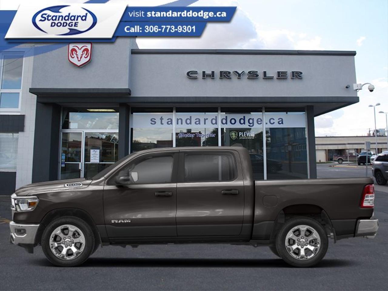 <b>5.7L V8 HEMI MDS VVT eTorque Engine, 9 Speaker System With Subwoofer, Trailer Tow Group!</b><br> <br> <br> <br>  Make light work of tough jobs in this 2024 Ram 1500, with exceptional towing, torque and payload capability. Includes 4 x Gatorback Mud Flaps!<br> <br> This granite crystal metallic Crew Cab 4X4 pickup   has a 8 speed automatic transmission and is powered by a  395HP 5.7L 8 Cylinder Engine.<br> <br> Our 1500s trim level is Big Horn. This Ram 1500 Bighorn comes with stylish aluminum wheels, a leather steering wheel, class II towing equipment including a hitch, wiring harness and trailer sway control, heavy-duty suspension, cargo box lighting, and a locking tailgate. Additional features include heated and power adjustable side mirrors, UCconnect 3, hands-free phone communication, push button start, cruise control, air conditioning, vinyl floor lining, and a rearview camera. This vehicle has been upgraded with the following features: 5.7l V8 Hemi Mds Vvt Etorque Engine, 9 Speaker System With Subwoofer, Trailer Tow Group. <br><br> View the original window sticker for this vehicle with this url <b><a href=http://www.chrysler.com/hostd/windowsticker/getWindowStickerPdf.do?vin=1C6SRFFT7RN182189 target=_blank>http://www.chrysler.com/hostd/windowsticker/getWindowStickerPdf.do?vin=1C6SRFFT7RN182189</a></b>.<br> <br>To apply right now for financing use this link : <a href=https://standarddodge.ca/financing target=_blank>https://standarddodge.ca/financing</a><br><br> <br/><br>* Visit Us Today *Youve earned this - stop by Standard Chrysler Dodge Jeep Ram located at 208 Cheadle St W., Swift Current, SK S9H0B5 to make this car yours today! <br> Pricing may not reflect additional accessories that have been added to the advertised vehicle<br><br> Come by and check out our fleet of 20+ used cars and trucks and 90+ new cars and trucks for sale in Swift Current.  o~o