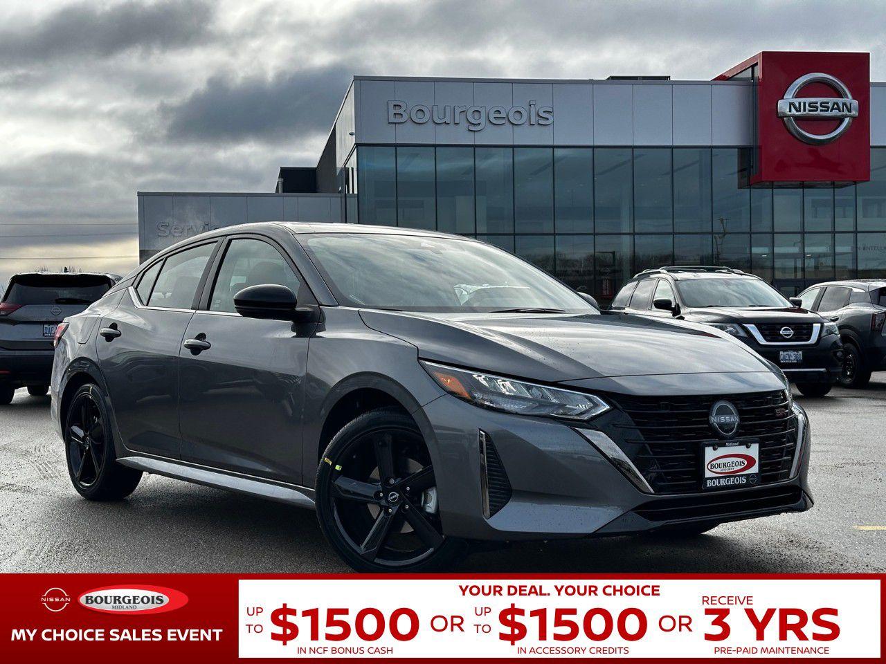 <p>Experience the  sophistication and efficiency of the new Nissan Sentra SR CVT, presented in an elegant gray color. This front-wheel-drive sedan ensures a smooth and responsive ride, making every journey a pleasure. With just 10 km on the odometer, it's ready and waiting to hit the road with its new owner.</p><p>The Nissan Sentra SR boasts a sleek exterior paired with an equally stunning interior, offering both style and substance. The sedan comes equipped with alloy wheels that complement its dynamic design, while the sunroof provides an airy and light-filled cabin. Inside, you're treated to heated seats, a heated steering wheel wrapped in leather, and a leather/metal-look gear shift for that touch of luxury. The thoughtful layout and the quality of materials used throughout the cabin emphasize comfort and elegance.</p><p>Technology enthusiasts will appreciate the Sentra SR's advanced features, including a backup camera for effortless parking, Bluetooth connectivity for seamless integration of your smart devices, and satellite radio for endless entertainment options. Safety is also a top priority, with lane assist, brake assist, and adaptive cruise control ensuring a secure driving experience. Whether navigating the bustling city streets or cruising on the highway, this sedan is equipped to protect and connect.</p><p>Perfect for the discerning buyer looking for a vehicle that combines efficiency with advanced technology and luxurious touches, the Nissan Sentra SR is a standout choice. We invite you to contact the dealership today for more information and to experience firsthand the exceptional qualities of this sedan. Don't miss your chance to make it yours!</p> <p><strong>Why Choose the Bourgeois Auto Group?</strong></p><p>For 80 years, Bourgeois Auto Group has been delivering exceptional automotive experiences. Our factor trained teams work to ensure you receive the shopping experience you deserve; whether you're looking for a new or new-to-you vehicle.</p><p>Shop 24/7 with our online showroom and chat service, ensuring convenience every step of the way. No hidden fees, full disclosure, and every pre-owned vehicle comes with a Carfax® report for peace of mind.</p><p>We offer a wide selection of pre-owned vehicles, all competitively priced using real-time market data. Get the best deal on your purchase and trade-in with our free Live Market Analysis report.</p><p>Looking to sell your car? We buy any make or modelno purchase required. Our simple to use online trade valuation tool will provide you with a clear, transparent selling experience whether you buy our car or not.</p><p>Backed by hundreds dedicated employees across 4 convenient locations, were here to meet all your automotive needs. Visit us in Midland or Parry Sound and explore our inventory or schedule your next service today.</p> <p><strong>Financing Your Next Vehicle with Bourgeois Midland Nissan:</strong></p><p>At Bourgeois Midland Nissan, we make financing your next vehicle simple and stress-free! Our team works with trusted lenders to find flexible options tailored to your budget. Drive away with confidenceapply today!</p><p>Take advantage of our online pre-qualification tool, backed by Equifax and TD Bank to find the payment that works for you. Simply <a href=https://www.bourgeoisnissan.com/pre-qualify-for-financing/ rel=nofollow><strong>CLICK HERE</strong></a> to use our secure online credit tool with no impact to your credit.</p>