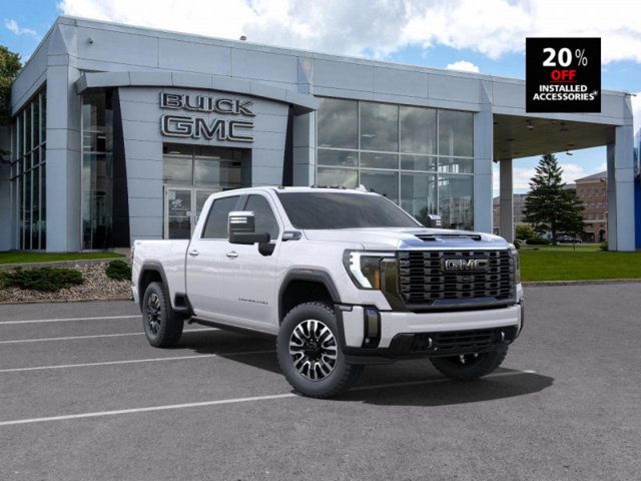 <b>HUD,  Sunroof,  Massage Seats,  Cooled Seats,  Wireless Charging!</b><br> <br>   This immensely capable 2025 GMC 2500HD has everything youre looking for in a heavy-duty truck. <br> <br>This 2025 GMC 2500HD is highly configurable work truck that can haul a colossal amount of weight thanks to its potent drivetrain. This truck also offers amazing interior features that nestle occupants in comfort and luxury, with a great selection of tech features. For heavy-duty activities and even long-haul trips, the 2500HD is all the truck youll ever need.<br> <br> This white frost tricoat sought after diesel Crew Cab 4X4 pickup   has an automatic transmission and is powered by a  470HP 6.6L 8 Cylinder Engine.<br> <br> Our Sierra 2500HDs trim level is Denali Ultimate. Standard features include leather cooled seats, a heads-up display, power sunroof, power adjustable pedals with memory settings, power-retractable side steps, a heavy-duty suspension, lane departure warning, forward collision alert, unique aluminum wheels and exterior styling, signature LED lighting, a large touchscreen with navigation, Apple CarPlay, Android Auto and 4G LTE capability. Additionally, this truck also comes with a leather wrapped wheel with audio controls, wireless charging, Bose premium audio, remote engine start, a CornerStep rear bumper and cargo tie downs hooks with LED box lighting and a ProGrade trailering system with hitch guidance. This vehicle has been upgraded with the following features: Hud,  Sunroof,  Massage Seats,  Cooled Seats,  Wireless Charging,  Bose Premium Audio,  Multi-pro Tailgate. <br><br> <br>To apply right now for financing use this link : <a href=https://www.taylorautomall.com/finance/apply-for-financing/ target=_blank>https://www.taylorautomall.com/finance/apply-for-financing/</a><br><br> <br/> Weve discounted this vehicle $6000. See dealer for details. <br> <br>HST, licensing, and Federal luxury tax (if applicable) are extra. <br><br> Come by and check out our fleet of 70+ used cars and trucks and 190+ new cars and trucks for sale in Kingston.  o~o