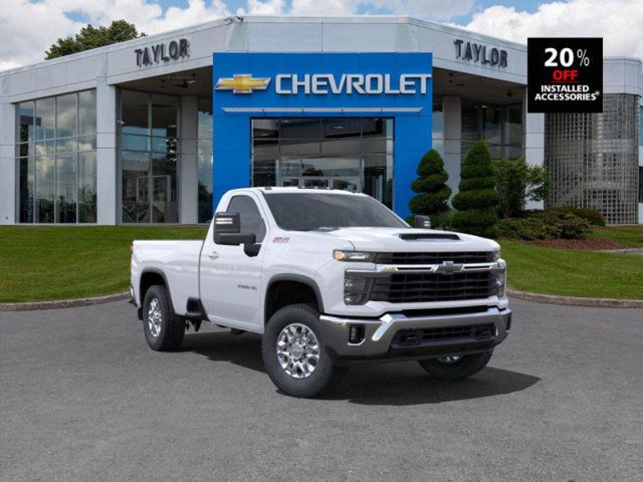 <b>Aluminum Wheels,  SiriusXM,  Trailering Package,  Apple CarPlay,  Android Auto!</b><br> <br>   Take on the most arduous of tasks with this incredibly potent 2025 Silverado 2500HD. <br> <br>This 2025 Silverado 2500HD is highly configurable work truck that can haul a colossal amount of weight thanks to its potent drivetrain. This truck also offers amazing interior features that nestle occupants in comfort and luxury, with a great selection of tech features. For heavy-duty activities and even long-haul trips, the Silverado 2500HD is all the truck youll ever need.<br> <br> This summit white Regular Cab 4X4 pickup   has an automatic transmission and is powered by a  401HP 6.6L 8 Cylinder Engine.<br> <br> Our Silverado 2500HDs trim level is LT. This trim rewards you with an upgraded 13.4-inch infotainment screen with navigation capability and a digital drivers display. Also standard include a trailering package with hitch guidance, machined aluminum wheels, SiriusXM satellite radio, heated trailering mirrors, a locking tailgate, Apple CarPlay and Android Auto, and remote keyless entry. Safety features also include automatic emergency braking, front pedestrian braking, lane departure warning, forward collision alert, and following distance indicator. This vehicle has been upgraded with the following features: Aluminum Wheels,  Siriusxm,  Trailering Package,  Apple Carplay,  Android Auto,  Remote Keyless Entry,  Front Pedestrian Braking. <br><br> <br>To apply right now for financing use this link : <a href=https://www.taylorautomall.com/finance/apply-for-financing/ target=_blank>https://www.taylorautomall.com/finance/apply-for-financing/</a><br><br> <br/> Weve discounted this vehicle $6000. See dealer for details. <br> <br>HST, licensing, and Federal luxury tax (if applicable) are extra. <br><br> Come by and check out our fleet of 70+ used cars and trucks and 190+ new cars and trucks for sale in Kingston.  o~o