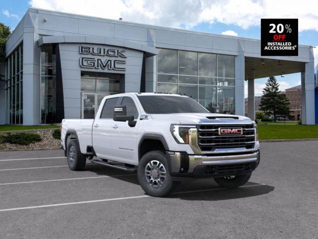 <b>Aluminum Wheels,  Keyless Entry,  Trailering Package,  Apple CarPlay,  Android Auto!</b><br> <br>   This 2025 GMC 3500HD is highly configurable work truck that can haul a colossal amount of weight thanks to its potent drivetrain. This truck also offers amazing interior features that nestle occupants in comfort and luxury, with a great selection of tech features. For heavy-duty activities and even long-haul trips, the 3500HD is all the truck youll ever need. <br> <br>With stout build quality and astounding towing capability, there isnt a better choice than this GMC 3500HD for all your work-site needs.|This immensely capable 2025 GMC 3500HD has everything youre looking for in a heavy-duty truck.|Bold and burly, this GMC 3500HD is built for the toughest jobs without breaking a sweat.|Take on the most arduous of tasks with this incredibly potent 2025 GMC 3500HD.|<br> <br> This interstellar wh Crew Cab 4X4 pickup   has an automatic transmission and is powered by a  401HP 6.6L 8 Cylinder Engine.<br> <br> Our Sierra 3500HDs trim level is SLE. Standard features include a heavy-duty locking differential, aluminum wheels, signature LED lighting, a larger 13.4-inch touchscreen infotainment system with Apple CarPlay and Android Auto, steering wheel audio controls and 4G LTE capability, remote keyless entry, a CornerStep rear bumper and cargo tie downs hooks with LED lights. Additionally, this truck also comes with a remote locking tailgate, rear vision camera, a leather wrapped steering wheel, StabiliTrak, cruise control, power windows, power locks and trailering equipment. This vehicle has been upgraded with the following features: Aluminum Wheels,  Keyless Entry,  Trailering Package,  Apple Carplay,  Android Auto,  Front Pedestrian Braking,  Lane Departure Warning. <br><br> <br>To apply right now for financing use this link : <a href=https://www.taylorautomall.com/finance/apply-for-financing/ target=_blank>https://www.taylorautomall.com/finance/apply-for-financing/</a><br><br> <br/> Weve discounted this vehicle $2500. See dealer for details. <br> <br>HST, licensing, and Federal luxury tax (if applicable) are extra. <br><br> Come by and check out our fleet of 70+ used cars and trucks and 190+ new cars and trucks for sale in Kingston.  o~o