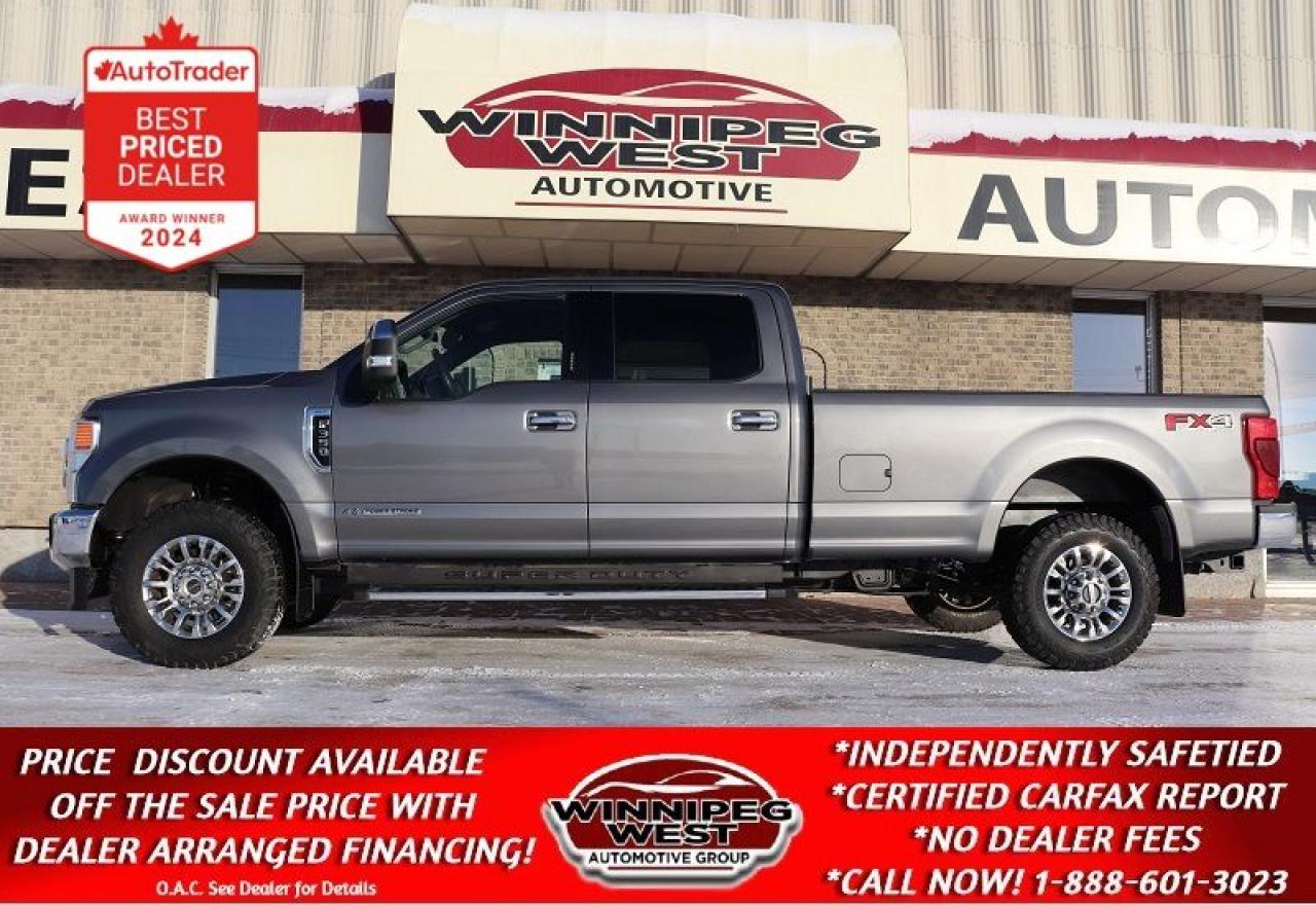 SALE PRICE: $59,800 **ASK US HOW TO RECEIVE A PRICE DISCOUNT WITH DEALER ARRANGED FINANCING O.A.C.** PLUS APPLICABLE TAXES. NO ADMINISTRATION FEES!! 

VERY CLEAN, VERY WELL CARED FOR  & VERY WELL EQUIPPED.  A TRUE WORKHORSE -  2022 Ford F-350 CREW CAB  FX4 PREMIUM PLUS EDITION  6.7L POWERSTROKE DIESEL 4X4 WITH 8FT BOX (LONG BOX), VERY WELL EQUIPPED, READY TO GO, EXCEPTIONALLY  CLEAN WESTERN CANADIAN TRUCK! THIS IS A WORK AND/OR PLAY READY 2022 FORD F-350 FX4 WITH ALL THE RIGHT OPTIONS FOR THE RIGHT PRICE!! HARD TO FIND - DO NOT WAIT OR YOU WILL MISS THIS PREMIUM TRUCK AS IT WONT LAST LONG!

- 6.7L POWERSTROKE DIESEL (475hp / 1050 lb-ft tq) 
- All new 10-Speed automatic transmission 
- Auto 4x4 with 2 stage transfer case
- Electronic locking axle
- Power Bucket seats (6-Passenger with folding center console)
- Heated Front Seats
- Factory remote Start
- Big Screen SYNC Multi Media Infotainment sys
- Premium Audio system with AUX, dual USB and Satellite radio 
- 4G LTE WiFi Mobile Hotspot Internet Access
- Apple car play / Android auto
- Bluetooth phone connectivity 
- Backup camera 
- rear parking sensors
- Blind spot with Cross traffic monitoring
- Remote and Keyless entry 
- Factory Tow Package with HD GVW package 
- Factory Brake controller
- Up fitter switches
- Full POWER extendable & Folding tow mirrors
- Fog lights / Tow hooks
- Tinted Windows
- Full Chrome Appearance package (Bumpers, Grill, Handles, Mirror caps, side steps and more)
- 6" HD Chrome Side steps
- Chrome Exhaust tip
- FX4 Off Road 4x4 Suspension and appearance package
- 18 inch High Polished Premium Wheels with AS NEW BFG A/T tires!
- Read below for more info.. 

HARD TO FIND, HIGH END PREMIUM FX4 PACKAGE, POWER STROKE DIESEL TRUCK! SHOWS LIKE NEW AND VERY WELL OPTIONED, WORK READY, HEAVY DUTY 2022 Ford F-350 FX4 PREMIUM PLUS PACKAGE 4X4 WITH 8-FT BOX. This truck is an exceptionally clean Western Canadian truck with a perfect well serviced hwy km history, loaded with all the right options and more including the work/tow ready 6.7L POWERSTROKE DIESEL (475hp / 1050 lb-ft tq), The all -new 10-speed automatic transmission, auto 4x4 with 2 stage transfer case and locking diff, 6 passenger seating with Heated Front seats (power drivers seat with folding center console), air, tilt, cruise, PW, PL, premium big screen audio with Sirius satellite, AUX and USB input, factory Bluetooth, FORD Microsoft Sync, remote key-less entry, factory remote starter, full tow package with heavy duty GVW, Power extendable and Power folding trailer tow mirrors with integrated signals, factory brake controller, tow hooks, fog lights, Chrome appearance package with chrome grill and bumpers with fog lights, FX4 Off Road 4x4 Suspension and appearance package, tinted windows, 8-inch High Polished Aluminum Wheels with As new A/T Tires and so much more! Extra sharp and clean NO ACCIDENT Western Canadian kms thats been well cared for and well serviced. Really must be seen - Ready for all your work or pleasure hauling or towing needs! 

Comes with a Fresh Manitoba Safety Certification, a 1 owner NO ACCIDENT Western Canadian certified CARFAX history and we have many unlimited KM warranty options available. Huge savings over the New MRSP! ON SALE NOW (Huge value!!) Zero down financing OAC, trades accepted. View at Winnipeg West Automotive Group, 5195 Portage Ave, Ph. (888) 601 3022