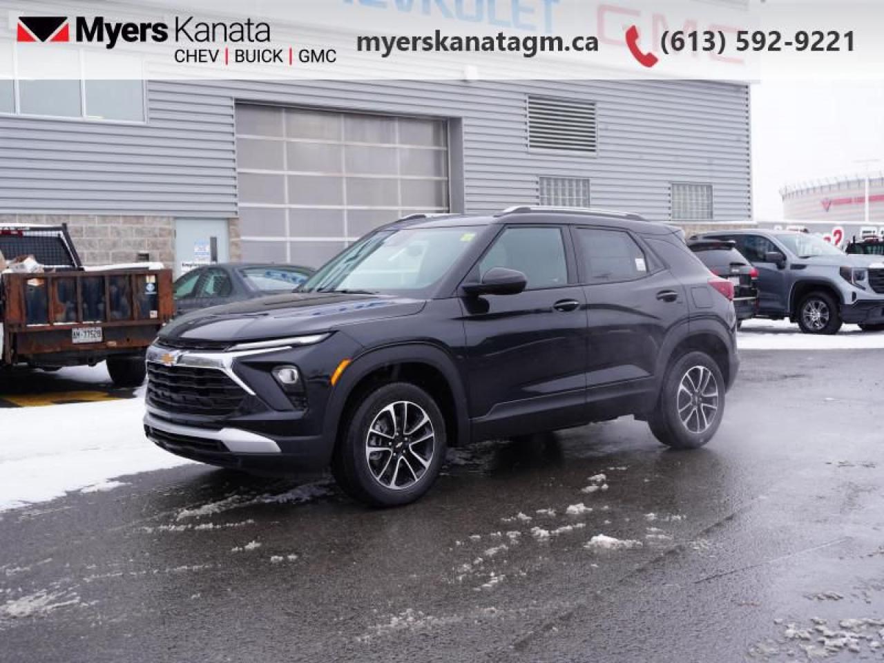 <b>Heated Seats,  Heated Steering Wheel,  Blind Spot Detection,  Remote Start,  Apple CarPlay!</b><br> <br> <br> <br>At Myers, we believe in giving our customers the power of choice. When you choose to shop with a Myers Auto Group dealership, you dont just have access to one inventory, youve got the purchasing power of an entire auto group behind you!<br> <br>  Anything but subtle, you cant help but notice this trendy Trailblazer. <br> <br>After a long day of work, you need a car to work just as hard for you. With a surprisingly spacious cabin, plenty of power, and incredible efficiency, this Trailblazer is begging to be in your squad. When its time to grab the crew and all their gear to make some memories, this versatile and adventurous Trailblazer is an obvious choice.<br> <br> This mosaic black metallic SUV  has an automatic transmission and is powered by a  155HP 1.3L 3 Cylinder Engine.<br> <br> Our Trailblazers trim level is LT AWD. This Trailblazer LT trim steps things up with a Cold Weather Package that adds heated driver and front passenger seats and a heated steering wheel, and also includes blind spot detection and rear cross traffic alert with rear park assist. Its also loaded with great standard features like an 11-inch diagonal HD infotainment screen with wireless Apple and Android Auto, Wi-Fi Hotspot capability, SiriusXM satellite radio, and an 8-inch digital drivers display. Safety features also include automatic emergency braking, front pedestrian braking, lane keeping assist with lane departure warning, following distance indication, forward collision alert, and IntelliBeam high beam assistance. This vehicle has been upgraded with the following features: Heated Seats,  Heated Steering Wheel,  Blind Spot Detection,  Remote Start,  Apple Carplay,  Android Auto,  Lane Departure Warning. <br><br> <br>To apply right now for financing use this link : <a href=https://www.myerskanatagm.ca/finance/ target=_blank>https://www.myerskanatagm.ca/finance/</a><br><br> <br/>    Incentives expire 2025-01-31.  See dealer for details. <br> <br>Myers Kanata Chevrolet Buick GMC Inc is a great place to find quality used cars, trucks and SUVs. We also feature over a selection of over 50 used vehicles along with 30 certified pre-owned vehicles. Our Ottawa Chevrolet, Buick and GMC dealership is confident that youll be able to find your next used vehicle at Myers Kanata Chevrolet Buick GMC Inc. You will always find our inventory updated with the latest models. Our team believes in giving nothing but the best to our customers. Visit our Ottawa GMC, Chevrolet, and Buick dealership and get all the information you need today!<br> Come by and check out our fleet of 20+ used cars and trucks and 200+ new cars and trucks for sale in Kanata.  o~o