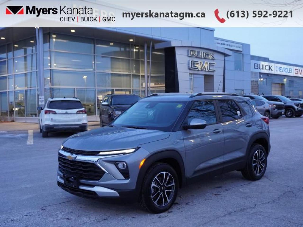 <b>Heated Seats,  Heated Steering Wheel,  Blind Spot Detection,  Remote Start,  Apple CarPlay!</b><br> <br> <br> <br>At Myers, we believe in giving our customers the power of choice. When you choose to shop with a Myers Auto Group dealership, you dont just have access to one inventory, youve got the purchasing power of an entire auto group behind you!<br> <br>  Wherever you are off to, this Trailblazer will lead the way. <br> <br>After a long day of work, you need a car to work just as hard for you. With a surprisingly spacious cabin, plenty of power, and incredible efficiency, this Trailblazer is begging to be in your squad. When its time to grab the crew and all their gear to make some memories, this versatile and adventurous Trailblazer is an obvious choice.<br> <br> This sterling grey metallic SUV  has an automatic transmission and is powered by a  137HP 1.2L 3 Cylinder Engine.<br> <br> Our Trailblazers trim level is LT. This Trailblazer LT trim steps things up with a Cold Weather Package that adds heated driver and front passenger seats and a heated steering wheel, and also includes blind spot detection and rear cross traffic alert with rear park assist. Its also loaded with great standard features like an 11-inch diagonal HD infotainment screen with wireless Apple and Android Auto, Wi-Fi Hotspot capability, SiriusXM satellite radio, and an 8-inch digital drivers display. Safety features also include automatic emergency braking, front pedestrian braking, lane keeping assist with lane departure warning, following distance indication, forward collision alert, and IntelliBeam high beam assistance. This vehicle has been upgraded with the following features: Heated Seats,  Heated Steering Wheel,  Blind Spot Detection,  Remote Start,  Apple Carplay,  Android Auto,  Lane Departure Warning. <br><br> <br>To apply right now for financing use this link : <a href=https://www.myerskanatagm.ca/finance/ target=_blank>https://www.myerskanatagm.ca/finance/</a><br><br> <br/>    Incentives expire 2025-01-31.  See dealer for details. <br> <br>Myers Kanata Chevrolet Buick GMC Inc is a great place to find quality used cars, trucks and SUVs. We also feature over a selection of over 50 used vehicles along with 30 certified pre-owned vehicles. Our Ottawa Chevrolet, Buick and GMC dealership is confident that youll be able to find your next used vehicle at Myers Kanata Chevrolet Buick GMC Inc. You will always find our inventory updated with the latest models. Our team believes in giving nothing but the best to our customers. Visit our Ottawa GMC, Chevrolet, and Buick dealership and get all the information you need today!<br> Come by and check out our fleet of 20+ used cars and trucks and 200+ new cars and trucks for sale in Kanata.  o~o