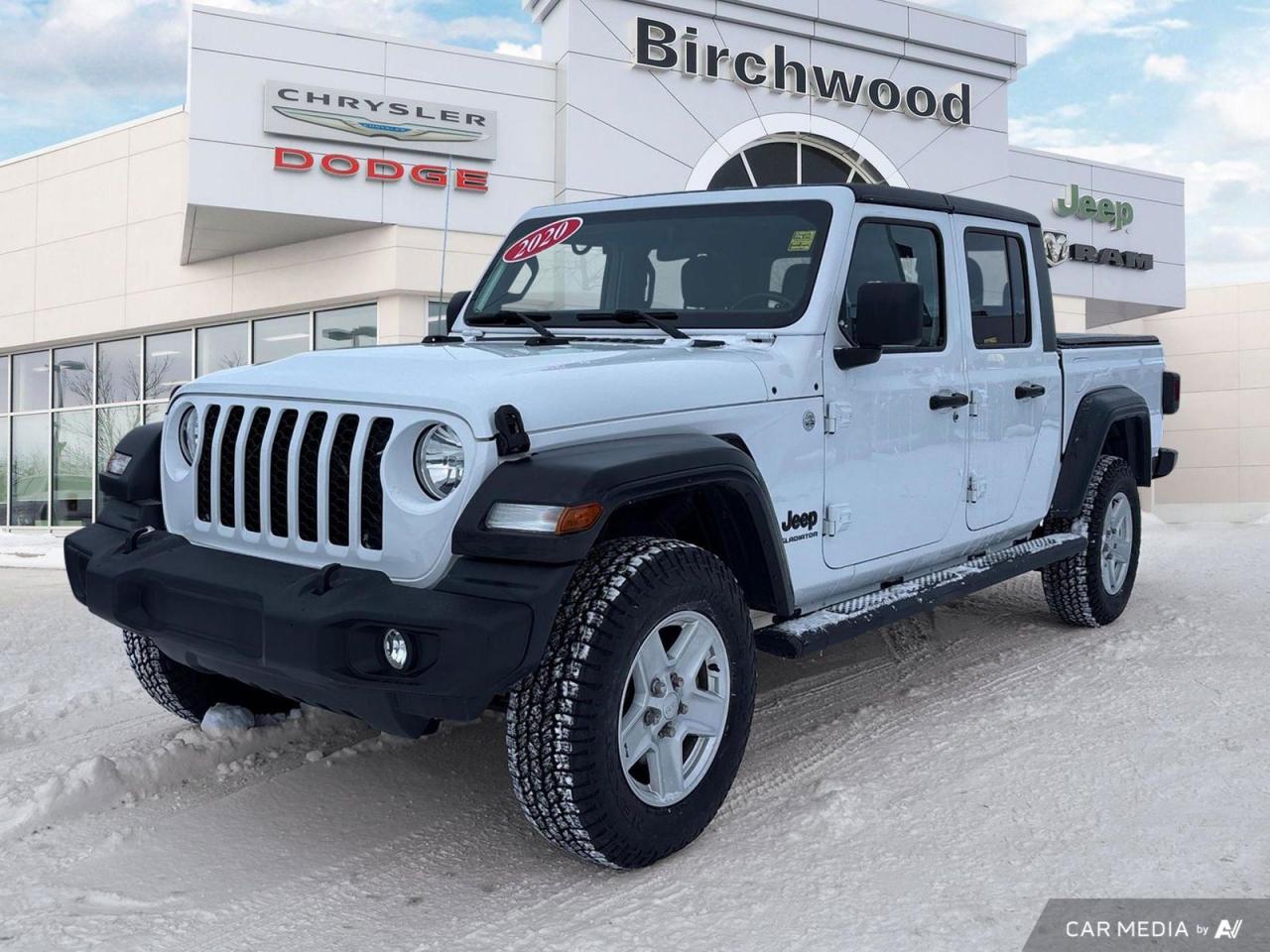 Locally Owned!
Experience rugged versatility with this 2020 Jeep Gladiator Sport S! This tough truck is ready for any adventure, combining Jeeps legendary off-road capability with pickup practicality.

- 4WD system for superior traction in any terrain
- Spacious crew cab with fold-forward rear seats
- Powerful 3.6L V6 engine paired with 8-speed automatic
- Remote start for convenience in any weather
- Apple CarPlay and Android Auto integration
- Class IV hitch receiver for serious towing capacity
- Removable hardtop for open-air driving

Dont miss out on this versatile Gladiator! Visit Birchwood Chrysler Dodge Jeep Ram to schedule a test drive and experience the perfect blend of work and play. Our team is ready to answer any questions and help you start your Jeep adventure today. Financing options available to get you on the road quickly!
With us, Experience is Everything. Complete as much or as little of your purchase online as you like. All pricing is what you see is what you pay. No hidden fees. On our website you can choose payment options and terms knowing these are transparent and accurate.

Start your purchase online to build your exact pricing to your specifics like how much money down, vehicle trade and any accessories or added optional protection that suits your needs.

Any questions let us know by calling (204) 774-4444, wed love to send you a video to clarify any questions about a vehicle!

Visit us in store at 90-3965 Portage Ave in the Pointe West Autopark.

Dealer permit #5686
Dealer permit #5686