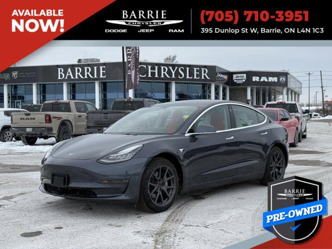 Environmentally-friendly and gas-sipping, this certified 2019 Tesla Model 3 Standard Range is powered by a fuel efficient Electric engine thats easy on your monthly gas budget. Its Automatic transmission scores highway mpg and city mpg! Its outfitted with the following options: Window Grid Antenna, Wheels: 18 Aero, Wheels w/Grey Accents, Variable Intermittent Wipers, Valet Function, Trunk Rear Cargo Access, Trip Computer, Transmission: 1-Speed Automatic, Tracker System, and Tires: 18. Live a little - stop by BARRIE CHRYSLER located at 395 Dunlop St West, Barrie, ON L4N1C3 to make this car yours today! No haggle, no hassle.