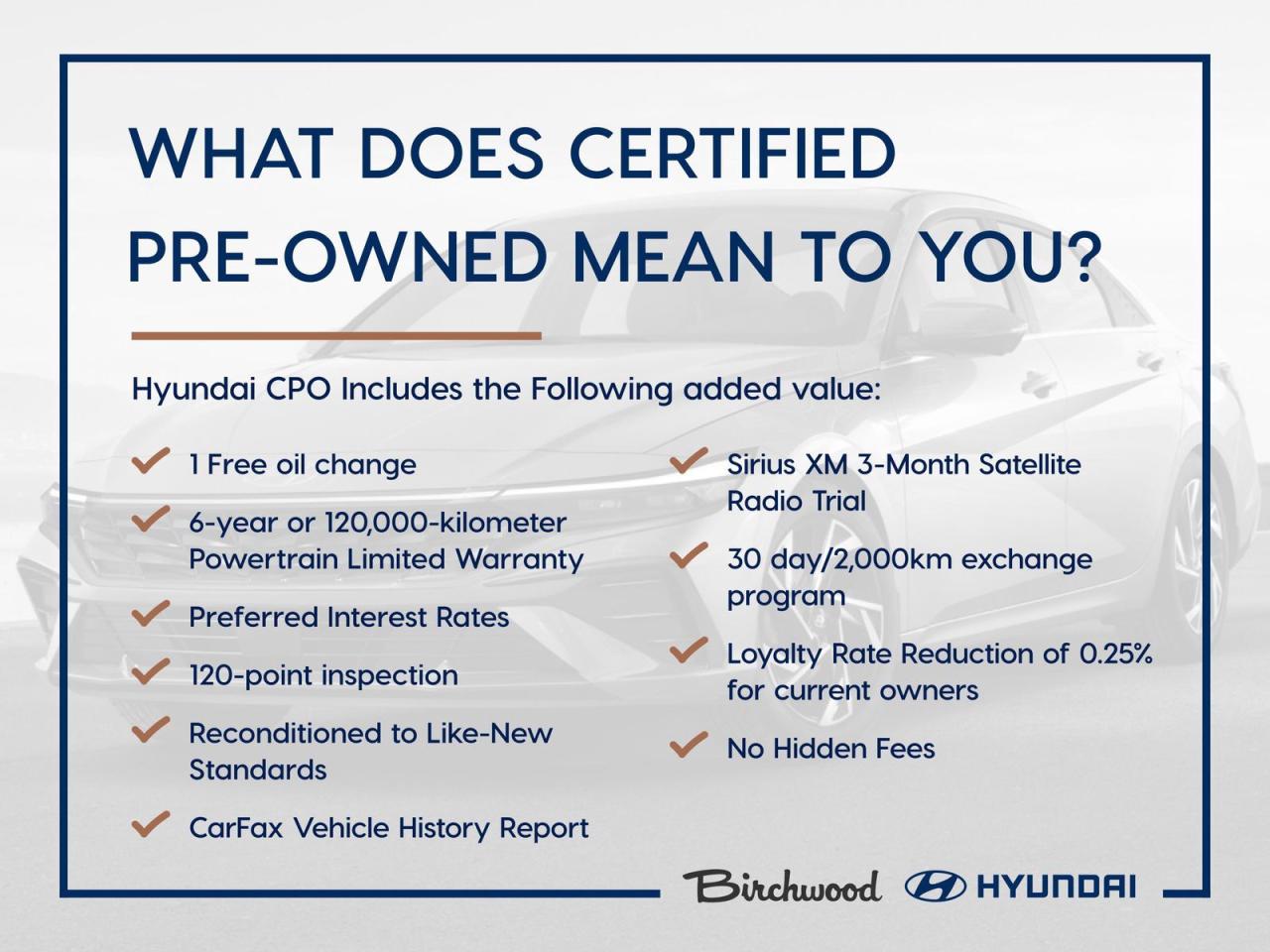 Manitobas #1 Hyundai Dealer! Come and See Why! 

We believe the first step to a great customer experience is transparent pricing and payments. Also, with complete online and in-store experience, we allow you to shop the way you want! 

Thank you for viewing our inventory online, we would love the opportunity to provide you with more information, photos, or a customized video! Please just ask!
All Used Vehicles at Birchwood Hyundai include: 

*Full Multi-point Inspection 
*Free CARFAX vehicle report 
*Full tank of gas 
*Detailed cleaning 

Want a better look at a part or feature of this vehicle? Contact us and we can provide you a personalized video to show you in detail!

Experience WAH at Birchwood Hyundai on McPhillips today and see why everyone is heading North to buy their new Hyundai!

Dealer permit #4423
Dealer permit #4423