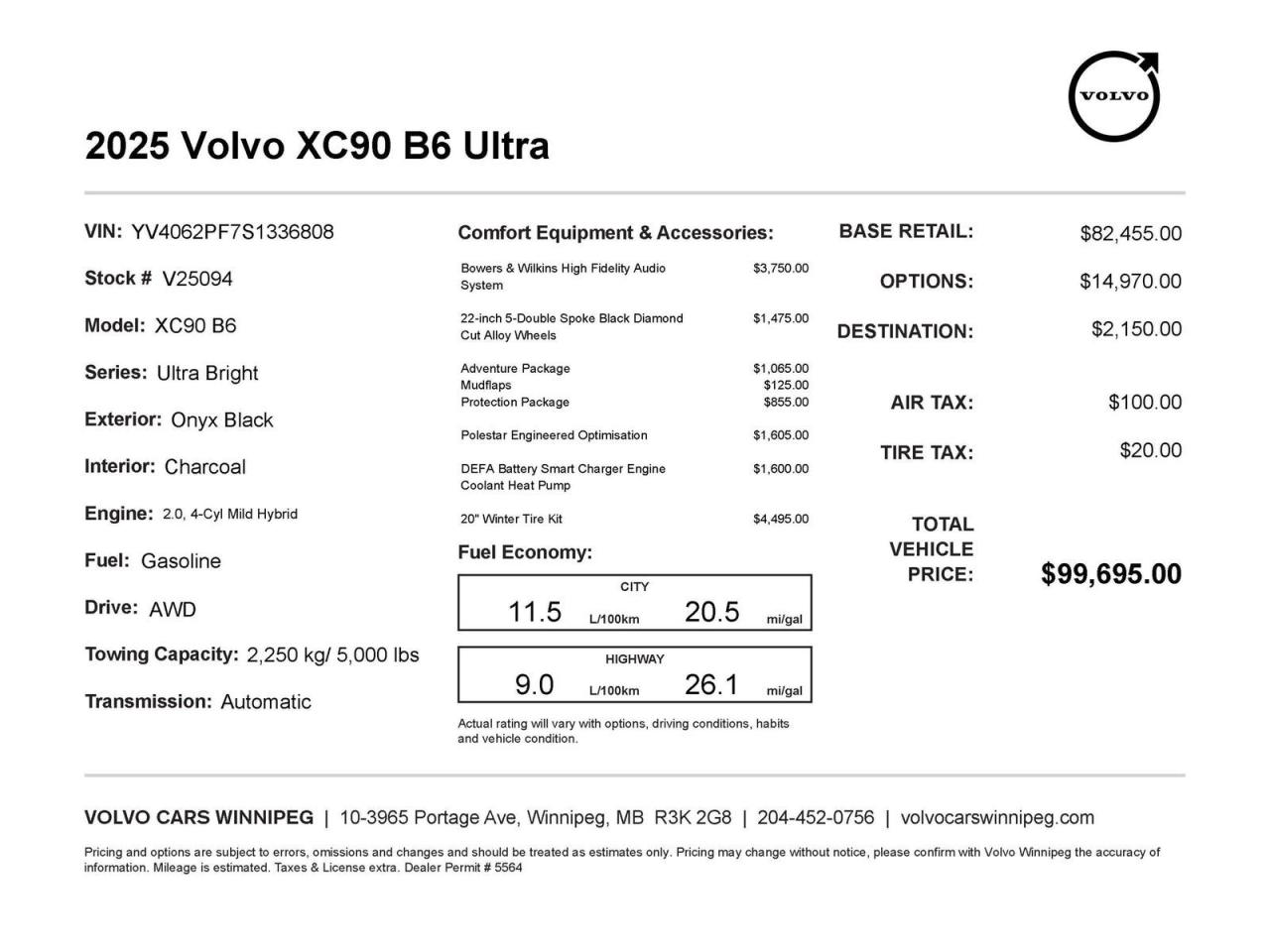 Reward yourself with exclusive benefits in your purchase of a New or Pre-Owned vehicle from Volvo Cars Winnipeg:

-Personalized setup with complimentary technical support for all your vehicle inquiries
-Complimentary Mobile App and Remote Starter Setup (on applicable models)
-Exclusive access to Volvo brand loaners
- Complimentary rental vehicles for your scheduled service appointments when necessary
- A Volvo Valet concierge pick-up and return service to make your servicing needs easy and convenient
- Complimentary interior and exterior clean with your service appointments
- Access to private launch and customer appreciation events
- A state of the art facility with full coffee service and luxurious amenities while you visit
- Factory-trained Volvo technicians who care about ensuring the longevity, safety, and efficiency of your vehicle
- And many more benefits for being a loyal member of the Volvo Winnipeg Family!

Looking for something specific that we currently do not have in our new or pre-owned inventory? Let us find it for you!

Configure and customize your purchase online at www.volvocarswinnipeg.com or call us at 204-452-0756 today.
Dealer permit #5564