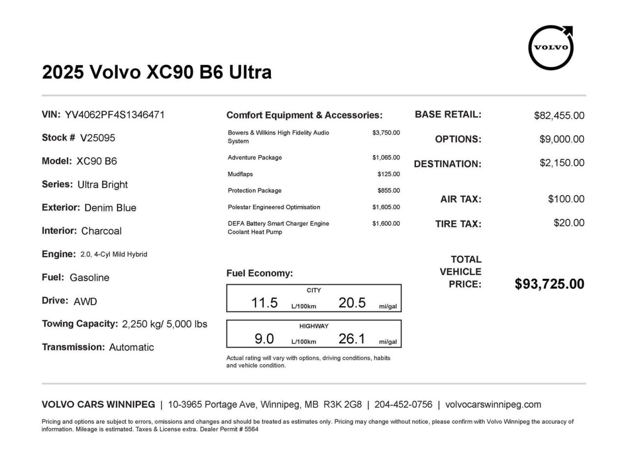 New 2025 Volvo XC90 Ultra Bright Theme As Low As 2.49% Available! for sale in Winnipeg, MB