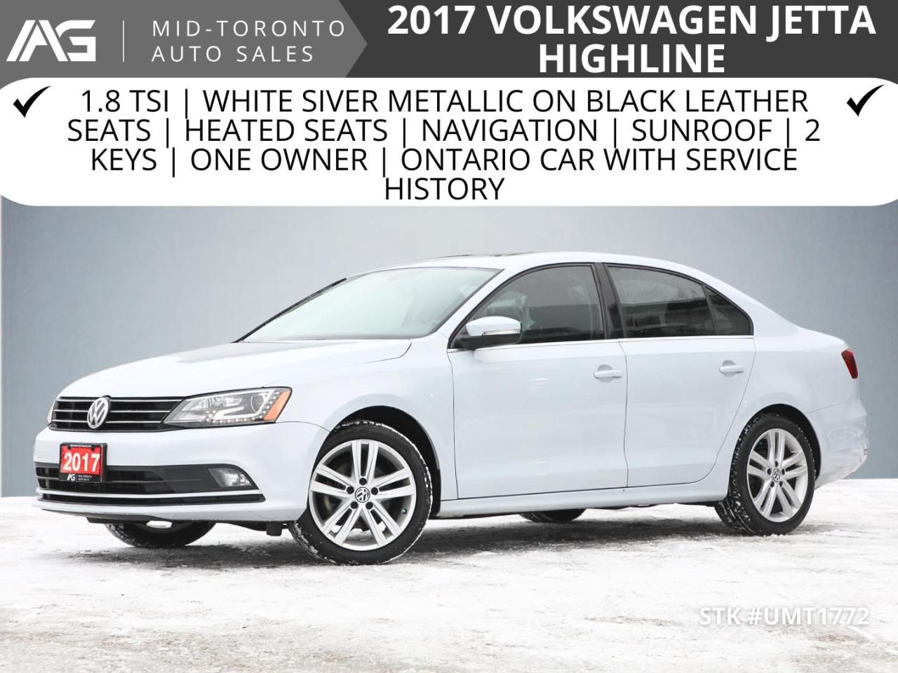 2017 Volkswagen Jetta 1.8 TSI Highline,It is White Siver Metallic on Black Leather Seats , Equipped with Heated Seats, Navigation, Sunroof, 2 Keys , one owner , Ontario Car with Service History .<br /><br /><span style=font-size:14px;><strong>What to Expect at Mid Toronto Auto Sales</strong></span><br /><ul><li><strong>Upfront Pricing: </strong>No Haggling, No Hassles. We offer our best price upfront for a transparent and stress-free car buying experience.</li><li><strong>Peace of Mind: </strong>Enjoy a 7-Day or 300 Km Exchange Policy (details available upon request) for added confidence in your purchase<strong>.</strong></li><li><strong>Safety Guaranteed: </strong>All vehicles exceed Ontario safety standards through our comprehensive reconditioning process.</li><li><strong>Family-Friendly Focus: </strong>We'll help you find the perfect car to fit your family's needs and budget<strong>.</strong></li><li><strong>Flexible Financing: </strong>Explore our lease options or low-rate financing solutions (On Approved Credit). Pre-approval applications are welcome.</li><li><strong>Industry-Leading Warranties: </strong>Get peace of mind with our exceptional warranty and coverage options,</li><li>Please Call 416-840-3292 or e-mail us for More info. We Look Forward to Your Visit At 2401 Dufferin St, Toronto, M6E 3S7. <a href=http://www.midtorontoautosales.com/>www.midtorontoautosales.com</a></li></ul><br /><ul></ul> <strong>AMAZING Google Reviews!! </strong><a href=https://www.google.com/search?q=mid+toronto+auto+sales&rlz=1C1RXQR_en&oq=mid+toronto+&aqs=chrome.0.0i355i457i512j46i175i199i512j69i57j46i175i199i512j0i22i30j69i60l3.3013j0j7&sourceid=chrome&ie=UTF-8#lrd=0x882b335f7de0ff9b:0x87dd46c2ad07327d,1,,,><strong>Click here for our reviews!</strong></a><br /><br /><span style=font-size:14px;><strong>Mid Toronto Auto Sales Promises and Commitments to Valuable Customers.</strong></span><br /><ul><li><strong>Extensive Financing Options: </strong>Partnering with over 20 financial institutions, we offer competitive rates for all credit situations, from good to bad credit, including those with past financial challenges like consumer proposals and bankruptcies<strong>.</strong></li><li><strong>Transparent Pricing: </strong>Our prices are updated regularly to reflect current market conditions, saving you time and eliminating the need for extensive negotiations<strong>.</strong></li><li><strong>Competitive Pricing: </strong>We strive for competitive pricing. Compare our offers to other dealerships and discover the Mid Toronto Auto Sales advantage<strong>.</strong></li><li><strong>Peace of Mind: </strong>Enjoy a 7-Day or 300 Km Exchange Policy (details available upon request) for added confidence in your purchase<strong>.</strong></li><li><strong>Financing Focus</strong>: Please note that the advertised prices are based on financed purchases. A surcharge of $500 will apply to cash, draft, money order, certified check, etc., to mitigate the risk of fraudulent transactions and prevent non-retail purchases.</li><li><strong>Onsite Credit Expertise: </strong>Our in-house credit specialists can quickly assess your application, regardless of your credit history. We also offer affiliate debt reduction assistance.</li><li><strong>Convenient Location: </strong>Located on Dufferin Street, just minutes from Yorkdale Mall, we are easily accessible to car buyers throughout the Greater Toronto Area (GTA)<strong>.</strong></li><li><strong>Multilingual Support: </strong>We are proud to serve a diverse clientele and offer support in multiple languages, including Portuguese, Spanish, and Italian.</li><li><strong>IAG Partnership: </strong>As a member of the International Auto Group, we leverage the expertise and resources of renowned dealerships such as Yorkdale Ford Lincoln, Formula Ford Lincoln, Weston Ford, Pickering Jeep Chrysler, Scarborough Mitsubishi, and Coventry North Jaguar Land Rover.</li><li><strong>Disclaimer: While we strive for accuracy, errors or omissions may occur. Please verify all information with Mid Toronto Auto Sales directly</strong></li></ul>