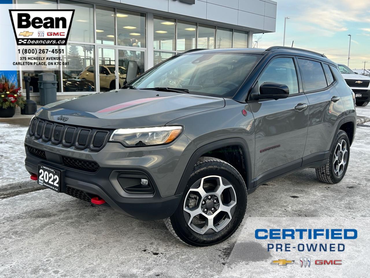 Used 2022 Jeep Compass Trailhawk 2.4L 4CYL COMPASS TRAILHAWK ELITE  WITH HEATED AND VENTILATED  LEATHER SEATS, REMOTE VEHICLE START, HEATED LEATHER WRAPPED STEERING WHEEL, NAVIGATION, HUGE MOONROOF AND WINTER TIRES ON STEEL RIMS INCL for sale in Carleton Place, ON