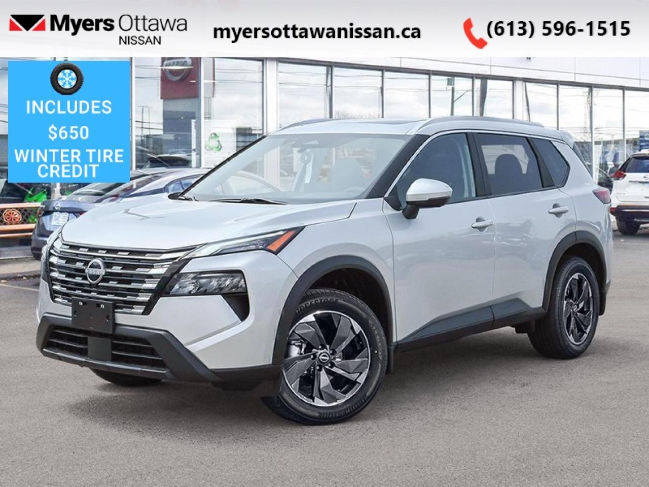 <b>Moonroof,  Power Liftgate,  Adaptive Cruise Control,  Alloy Wheels,  Heated Seats!</b><br> <br> <br> <br>  This 2025 Rogue aims to exhilarate the soul and satisfy the need for a dependable family hauler. <br> <br>Nissan was out for more than designing a good crossover in this 2025 Rogue. They were designing an experience. Whether your adventure takes you on a winding mountain path or finding the secrets within the city limits, this Rogue is up for it all. Spirited and refined with space for all your cargo and the biggest personalities, this Rogue is an easy choice for your next family vehicle.<br> <br> This Brilliant Silver Metallic SUV  has an Automatic transmission and is powered by a  201HP 1.5L 3 Cylinder Engine.<br> <br> Our Rogues trim level is SV Moonroof. Rogue SV steps things up with a power moonroof, a power liftgate for rear cargo access, adaptive cruise control and ProPilot Assist. Also standard include heated front heats, a heated leather steering wheel, mobile hotspot internet access, proximity key with remote engine start, dual-zone climate control, and an 8-inch infotainment screen with NissanConnect, Apple CarPlay, and Android Auto. Safety features also include lane departure warning, blind spot detection, front and rear collision mitigation, and rear parking sensors. This vehicle has been upgraded with the following features: Moonroof,  Power Liftgate,  Adaptive Cruise Control,  Alloy Wheels,  Heated Seats,  Heated Steering Wheel,  Mobile Hotspot. <br><br> <br>To apply right now for financing use this link: <a href=https://www.myersottawanissan.ca/finance target=_blank>https://www.myersottawanissan.ca/finance</a><br><br> <br/> See dealer for details. <br> <br><br> Come by and check out our fleet of 30+ used cars and trucks and 70+ new cars and trucks for sale in Ottawa.  o~o