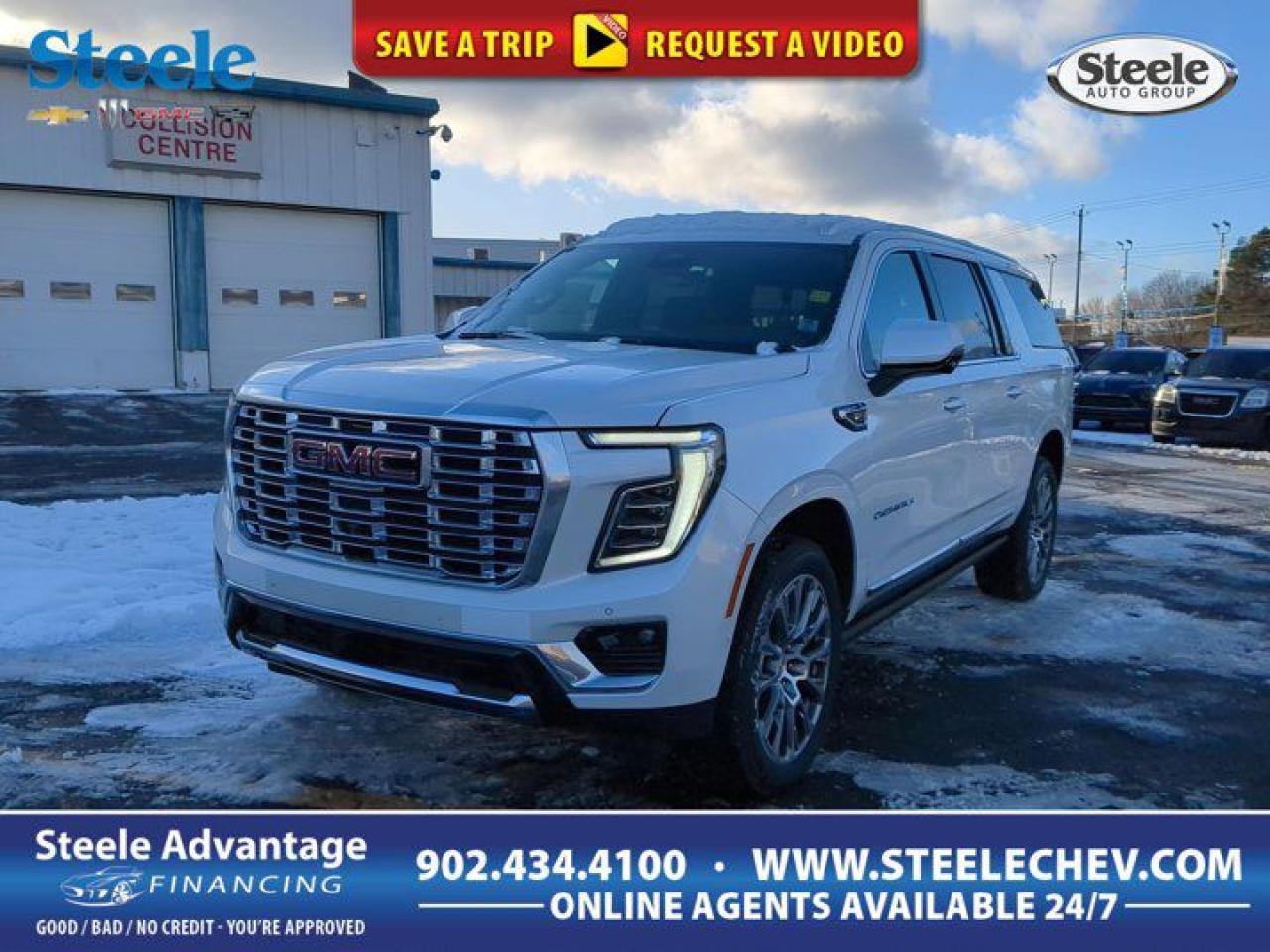 Youll enjoy this smooth-riding 2025 GMC Yukon XL Denali 4WD which is a luxurious expression of power and prestige in White Frost Tricoat! Motivated by a 6.2 Litre V8 delivering 420hp to a 10 Speed Automatic transmission so the world wont pass you by. This extended-length Four Wheel Drive SUV is calm and composed on the road and the trail, thanks to Magnetic Ride Control, and it achieves approximately 9.0L/100km on the highway with bold body-on-frame construction. Exclusive exterior details help our Yukon stand strong with LED lighting, a hands-free liftgate, roof rails, assist steps, satin chrome trim, a dual-pane panoramic sunroof, and eye-catching 20-inch wheels. Enhance your journey with three rows of lavishly equipped comfort in our XL Denali cabin, where your family can find heated/ventilated leather power front seats, heated second-row bucket seats, a power-folding third row, a heated/wrapped power steering wheel, tri-zone automatic climate control, and extended cargo space. Take smart technology on your next trip with a 16.8-inch infotainment LCD, an 11-inch driver display, Google Built-in, WiFi compatibility, wireless charging, wireless smartphone connectivity, and a Bose sound system. Explore your world the intelligent way with GMC technology, which includes enhanced automatic braking, a head-up display, blind-spot steering assistance, HD surround vision, enhanced auto parking assistance, hitch guidance, and more. You put your family first, and so does our Yukon XL Denali! Save this Page and Call for Availability. We Know You Will Enjoy Your Test Drive Towards Ownership! Metros Premier Credit Specialist Team Good/Bad/New Credit? Divorce? Self-Employed?