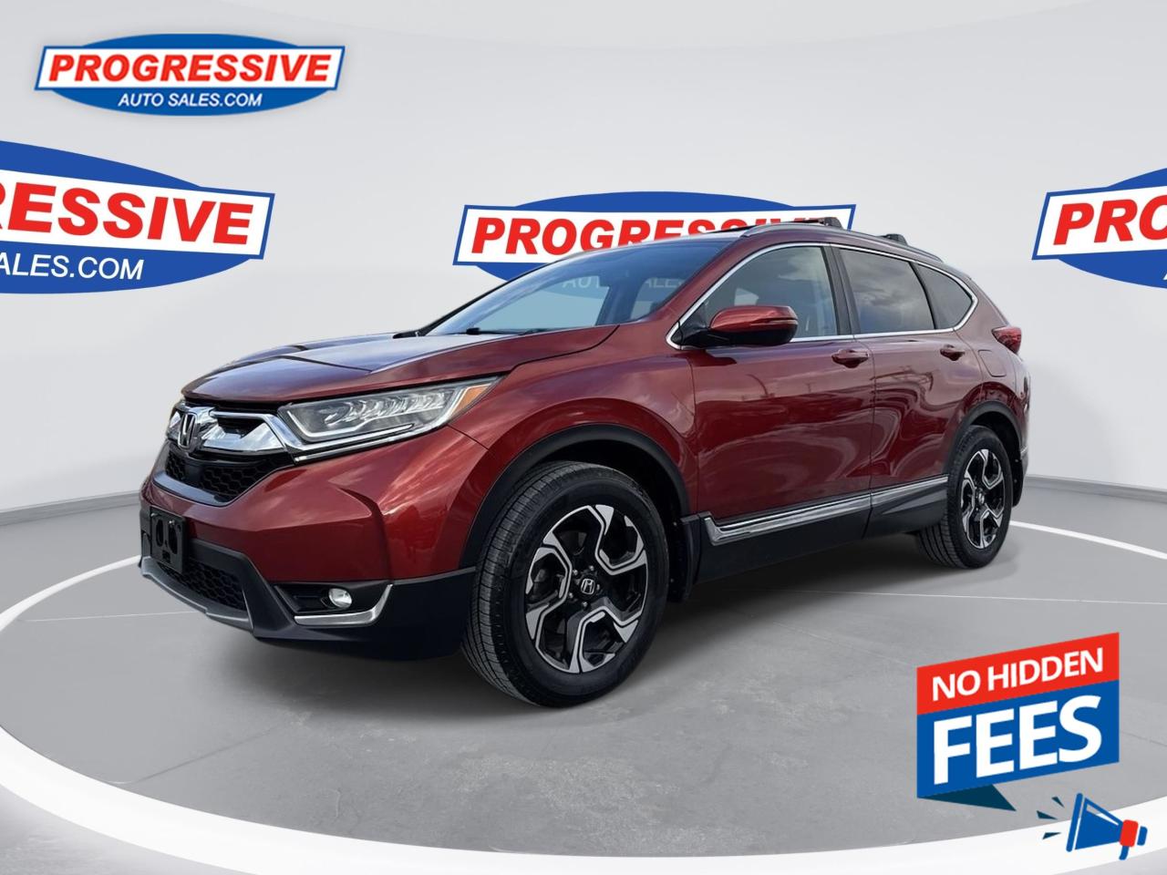 <b>Sunroof,  Navigation,  Leather Seats,  Heated Seats,  Heated Steering Wheel!</b><br> <br>    With car-like handling and excellent fuel efficiency, this capable and comfort 2019 Honda CR-V is the total package. This  2019 Honda CR-V is for sale today. <br> <br>This stylish 2019 Honda CR-V has a spacious interior and car-like handling that captivates anyone who gets behind the wheel. With its smooth lines and sleek exterior, this gorgeous CR-V has no problem turning heads at every corner. Whether youre a thrift-store enthusiast, or a backcountry trail warrior with all of the camping gear, this practical Honda CR-V has got you covered! This  SUV has 144,080 kms. Its  red in colour  . It has a cvt transmission and is powered by a  190HP 1.5L 4 Cylinder Engine.  <br> <br> Our CR-Vs trim level is Touring AWD. This SUV is made for the long haul with an Infotainment system that includes a 7 inch touchscreen with HondaLink, navigation, HomeLink home remote system, HandsFreeLink bilingual Bluetooth, Apple CarPlay, Android Auto, SiriusXM, a rear view camera, ambient lighting, and a premium 9 speaker sound system. To stay comfortable for the long road ahead, enjoy heated leather seats in front and back, a heated steering wheels, memory settings for the drivers seat, an auto dimming rear view mirror, rain sensing wipers, a hands free power tailgate with programmable height, woodgrain interior, a panoramic moonroof, automatic high and low beam headlights, dual-zone automatic climate control, remote start, heated seats, LED lighting, heated power mirrors, and aluminum wheels. Keeping you safe on a long drive is automatic collision mitigation braking, forward collision warning, lane departure warning, road departure mitigation, and lane keep assist, and a blind spot display and information system. This vehicle has been upgraded with the following features: Sunroof,  Navigation,  Leather Seats,  Heated Seats,  Heated Steering Wheel,  Blind Spot Display,  Automatic Braking. <br> <br>To apply right now for financing use this link : <a href=https://www.progressiveautosales.com/credit-application/ target=_blank>https://www.progressiveautosales.com/credit-application/</a><br><br> <br/><br><br> Progressive Auto Sales provides you with the all the tools you need to find and purchase a used vehicle that meets your needs and exceeds your expectations. Our Sarnia used car dealership carries a wide range of makes and models for exceptionally low prices due to our extensive network of Canadian, Ontario and Sarnia used car dealerships, leasing companies and auction groups. </br>

<br> Our dealership wouldnt be where we are today without the great people in Sarnia and surrounding areas. If you have any questions about our services, please feel free to ask any one of our staff. If you want to visit our dealership, you can also find our hours of operation and location information on our Contact page. </br> o~o