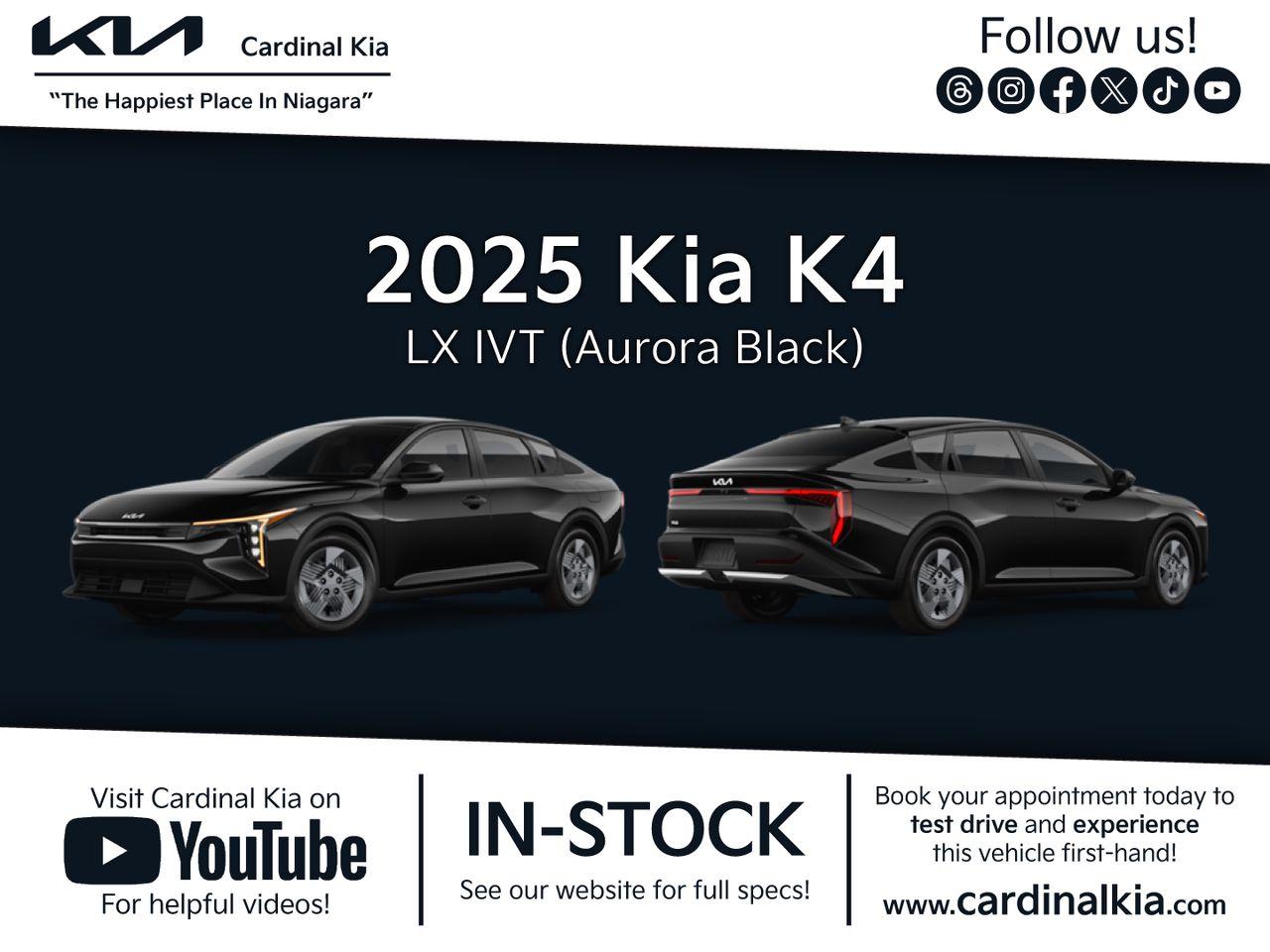 This vehicle is here in-stock, book an appointment to experience this Kia with a test drive today!

The selling price of this vehicle includes a document fee priced at $599.