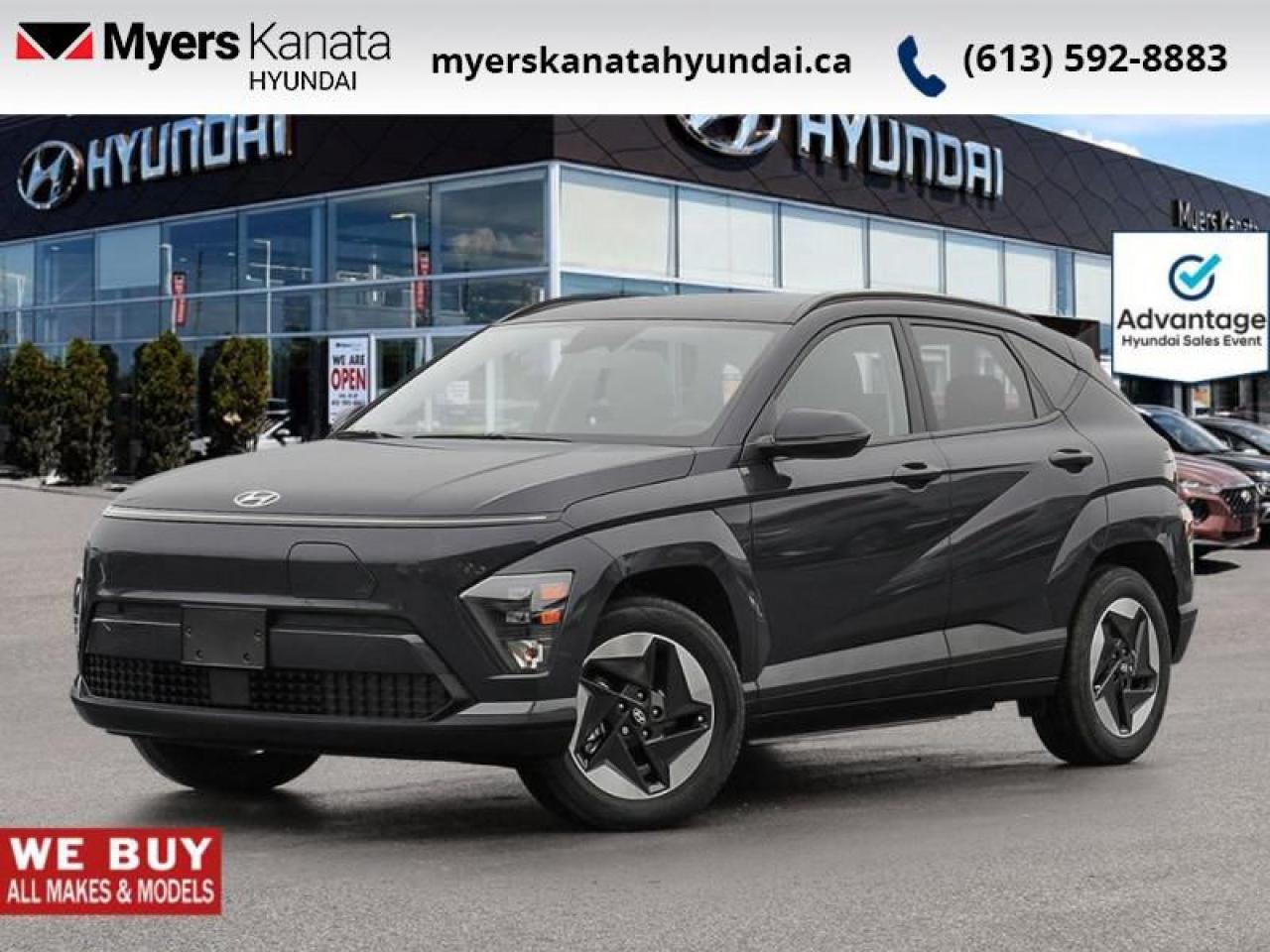 <b>Sunroof,  Navigation,  Heated Seats,  Heated Steering Wheel,  Adaptive Cruise Control!</b><br> <br> <br> <br>  With an impressive 250+ range along with fast charging capability, youll never get range anxiety in this 2025 Kona Electric. <br> <br>This 2025 Kona Electric was made to normalize electric cars with an approachable price, impressive range, and conventional styling. But dont mistake this SUV for mundane! With incredible driving dynamics thanks to its true SUV roots and zippy torque from its electric drive motor, this Kona Electric doesnt just make your commute cheaper, it makes it better. If you want an electric SUV that puts driver experience first, then this 2025 Kona Electric is an easy choice.<br> <br> This abyss blk SUV  has an automatic transmission.<br> <br> Our Kona Electrics trim level is Preferred FWD w/Trend Package. Standard features include a sunroof, heated front seats with a heated steering wheel, adaptive cruise control, dual-zone climate control, smart device remote start, and a 12.3-inch infotainment screen with inbuilt navigation, SiriusXM, Apple CarPlay and Android Auto. Safety features also include blind spot detection, lane keeping assist with lane departure warning, and front and rear collision mitigation. This vehicle has been upgraded with the following features: Sunroof,  Navigation,  Heated Seats,  Heated Steering Wheel,  Adaptive Cruise Control,  Remote Start,  Blind Spot Detection. <br><br> <br>To apply right now for financing use this link : <a href=https://www.myerskanatahyundai.com/finance/ target=_blank>https://www.myerskanatahyundai.com/finance/</a><br><br> <br/>    This vehicle may qualify for $500 Military Program Bonus. Eligible customers may qualify for the Hyundai 0.50% Loyalty Finance Rate Reduction - certain restrictions may apply. 6.49% financing for 96 months. <br> Buy this vehicle now for the lowest weekly payment of <b>$171.61</b> with $0 down for 96 months @ 6.49% APR O.A.C. ( Plus applicable taxes -  $2596 and licensing fees    ).  Incentives expire 2025-03-31.  See dealer for details. <br> <br>This vehicle is located at Myers Kanata Hyundai 400-2500 Palladium Dr Kanata, Ontario. <br><br> Come by and check out our fleet of 30+ used cars and trucks and 100+ new cars and trucks for sale in Kanata.  o~o