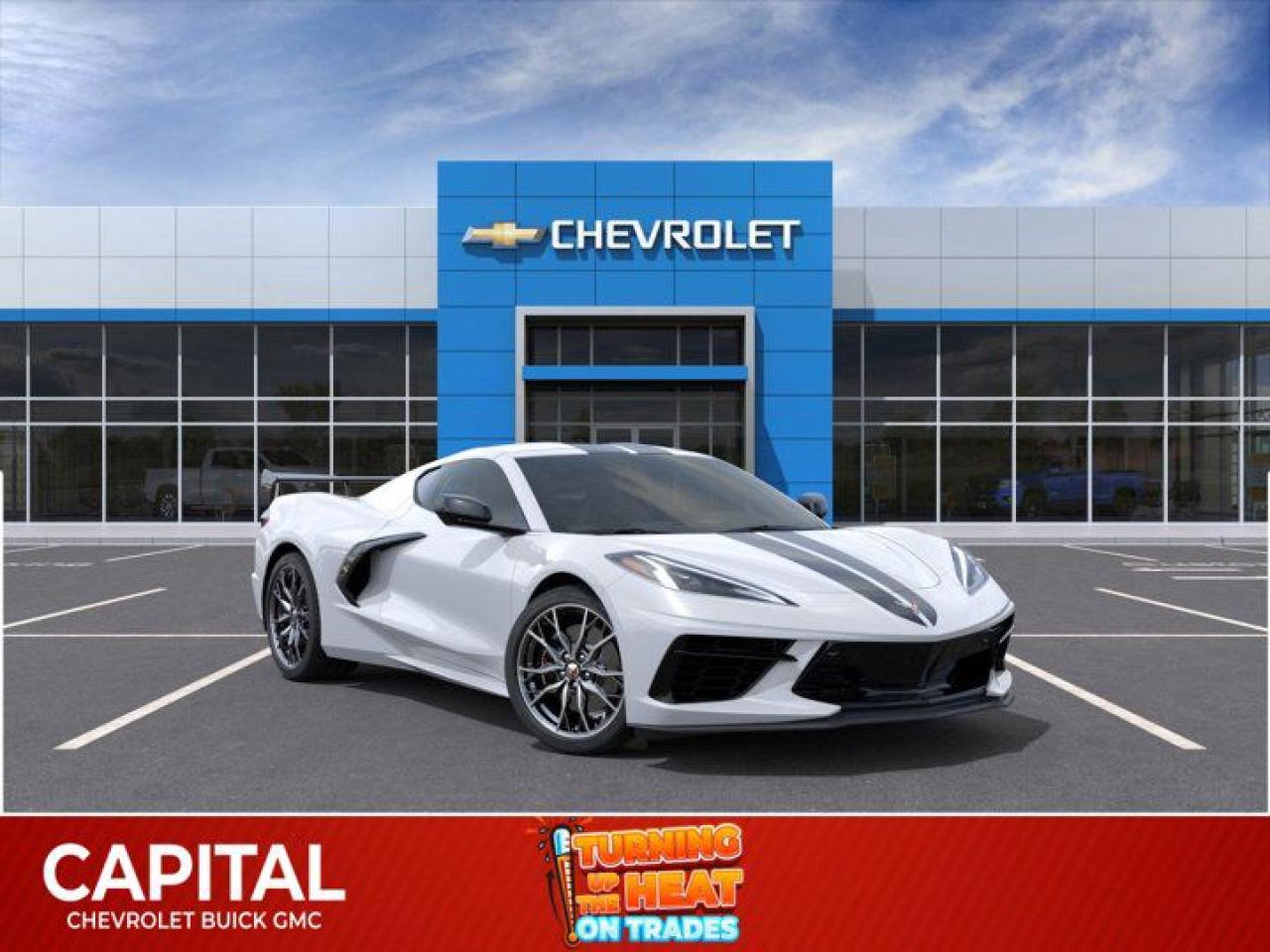 This Chevrolet Corvette boasts a Gas V8 6.2L/ engine powering this Automatic transmission. Z51 PERFORMANCE PACKAGE includes (J55) Z51 performance brakes, (FE3) Z51 performance suspension, (NPP) performance exhaust, (GM7) performance rear axle ratio, (G96) Electronic Limited Slip Differential (eLSD), (T0A) Z51 rear spoiler, front splitter, (XFQ) 245/35ZR19 front and 305/30ZR20 rear, blackwall, high performance tires and (V08) heavy-duty cooling system, ENGINE, 6.2L V8 DI, HIGH-OUTPUT Variable Valve Timing (VVT), Active Fuel Management (AFM) (490 hp [365.4 kW] @ 6450 rpm, 465 lb-ft of torque [627.8 N-m] @ 5150 rpm) (STD), Wireless Charging for devices.*This Chevrolet Corvette Comes Equipped with These Options *Wipers, front intermittent, Windows, power with driver and passenger Express-Down/Up, Wi-Fi Hotspot capable (Terms and limitations apply. See onstar.ca or dealer for details.), Wheels, 19 x 8.5 (48.3 cm x 21.6 cm) front and 20 x 11 (50.8 cm x 27.9 cm) rear 5-open-spoke Bright Silver-painted aluminum, Visors, driver and passenger illuminated vanity mirrors, covered, Vehicle health management provides advanced warning of vehicle issues, Universal Home Remote includes garage door opener, 3-channel programmable, located on driver visor, Traction control, all-speed, Tires, 245/35ZR19 front and 305/30ZR20 rear, blackwall, all-season, performance, Theft-deterrent system, vehicle, push button start, immobilizer and audible visual alarm.* Visit Us Today *Come in for a quick visit at Capital Chevrolet Buick GMC Inc., 13103 Lake Fraser Drive SE, Calgary, AB T2J 3H5 to claim your Chevrolet Corvette!