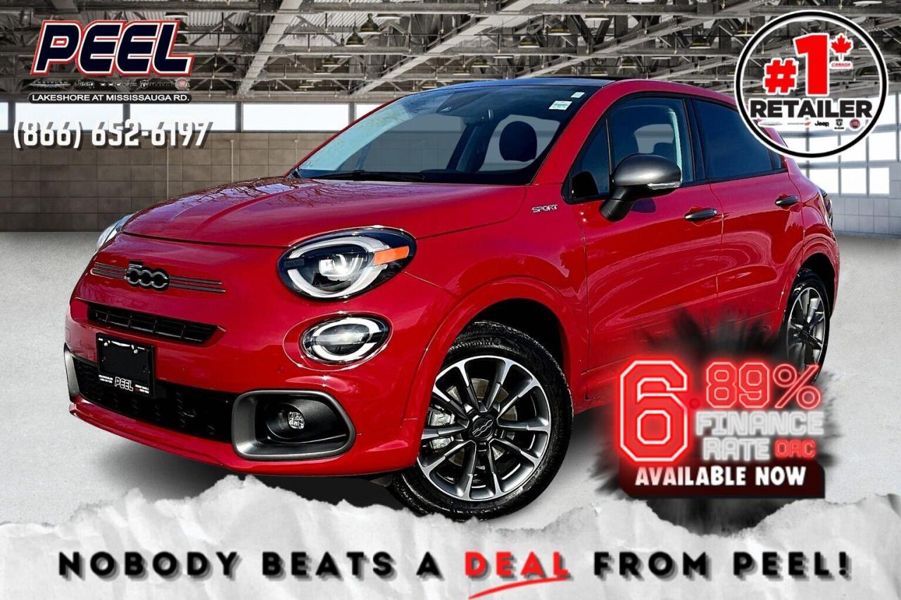 *6.89% promotional interest rate available on approved credit and qualifying vehicles (2022-2025 Preowned Vehicles and demos).  COME SEE WHY NOBODY BEATS A DEAL FROM PEEL! Your Source for ALL make and models used cars and trucks. Canadas #1 Stellantis Retailer for 9 years & counting!!

2023 Fiat 500X Sport AWD | 1.3L MultiAir 4 Cylinder Engine | Passione Red | LOADED | Heated Sport Cloth Bucket Seats | Al-Fresco Power Soft Top | Uconnect 7" Touchscreen Display w/ Navigation | Apple CarPlay & Android Auto | Adaptive Cruise Control | Lane Keep Assist | Forward Collision Warning | Blind Spot Monitoring | LED Exterior Lighting | Remote Proximity Keyless Entry | Park-Sense Front & Rear Park Assist System

One Owner Clean Carfax

Stand out in Italian style and performance with this 2023 Fiat 500X Sport AWD, finished in eye-catching Passione Red. This compact crossover blends sporty design with all-weather capability, powered by a 1.3L MultiAir 4-cylinder engine that delivers impressive efficiency and turbocharged performance. The Heated Sport Cloth Bucket Seats provide comfort, while the Al-Fresco Power Soft Top offers an open-air driving experience unlike any other in its class. Stay seamlessly connected with the Uconnect 7" Touchscreen Display, complete with Navigation, Apple CarPlay & Android Auto. Advanced safety features like Adaptive Cruise Control, Lane Keep Assist, Forward Collision Warning, and Blind Spot Monitoring ensure confidence on every drive, while LED Exterior Lighting and the Park-Sense Front & Rear Park Assist System add convenience and security. With One Owner and a Clean Carfax, this fully loaded Fiat 500X Sport is a rare find that brings European flair and all-season versatility to your daily drive.
______________________________________________________

Engage & Explore with Peel Chrysler: Whether youre inquiring about our latest offers or seeking guidance, 1-866-652-6197 connects you directly. Dive deeper online or connect with our team to navigate your automotive journey seamlessly.

WE TAKE ALL TRADES & CREDIT. WE SHIP ANYWHERE IN CANADA! OUR TEAM IS READY TO SERVE YOU 7 DAYS!
______________________________________________________
Our advertised prices are for consumers (i.e end users) only. 

*FREE CarFax (click the link above to check it out at no cost to you!)*

*FULLY CERTIFIED! (Have you seen some of these other dealers stating in their advertisements that certification is an additional fee? NOT HERE! Our certification is already included in our low sale prices to save you more!)

______________________________________________________

Peel Chrysler — A Trusted Destination: Based in Port Credit, Ontario, we proudly serve customers from all corners of Ontario and Canada including Toronto, Oakville, North York, Richmond Hill, Ajax, Hamilton, Niagara Falls, Brampton, Thornhill, Scarborough, Vaughan, London, Windsor, Cambridge, Kitchener, Waterloo, Brantford, Sarnia, Pickering, Huntsville, Milton, Woodbridge, Maple, Aurora, Newmarket, Orangeville, Georgetown, Stouffville, Markham, North Bay, Sudbury, Barrie, Sault Ste. Marie, Parry Sound, Bracebridge, Gravenhurst, Oshawa, Ajax, Kingston, Innisfil and surrounding areas. On our website www.peelchrysler.com, you will find a vast selection of new vehicles including the new and used Ram 1500, 2500 and 3500. Chrysler Grand Caravan, Chrysler Pacifica, Jeep Cherokee, Wrangler and more. All vehicles are priced to sell. We deliver throughout Canada. website or call us 1-866-652-6197. 

Disclaimer Statement: At Peel Chrysler, your satisfaction is our priority. While many pre-owned vehicles originally come with two keys, variations may occur based on trade-ins, and all Peel Chrysler Pre-Owned Vehicles come standard with one key—any extras provided by the previous owner will be included with your purchase, and additional keys can be bought at the time of sale. Online prices and payments are for finance purchases. Used vehicles that are being financed are subject to a $499 (^$1500 non-prime) financing fee, while cash purchases (certified cheque, bank draft, or wire transfer) on used vehicles have a $2,000 surcharge ( online price + $2,000). Cash purchases of new vehicles only incur applicable taxes and licensing fees, and those priced above $100,000 (including accessories or add-ons) are subject to a federal luxury tax. Optional finance and lease terms are available, and if trading in a vehicle with an outstanding loan balance requiring Peel Chrysler to facilitate the lien payout, a Lien Payout Fee of $349 applies. Prices, rates, and payments are subject to change without notice. While we strive for accuracy, occasional technical or human errors may occur, so we encourage verifying all vehicle details, including features, options, materials, and specifications, with a Peel Chrysler representative by contacting us or visiting our dealership. Experience seamless convenience with our nationwide delivery options—visit our website or contact us for more details.