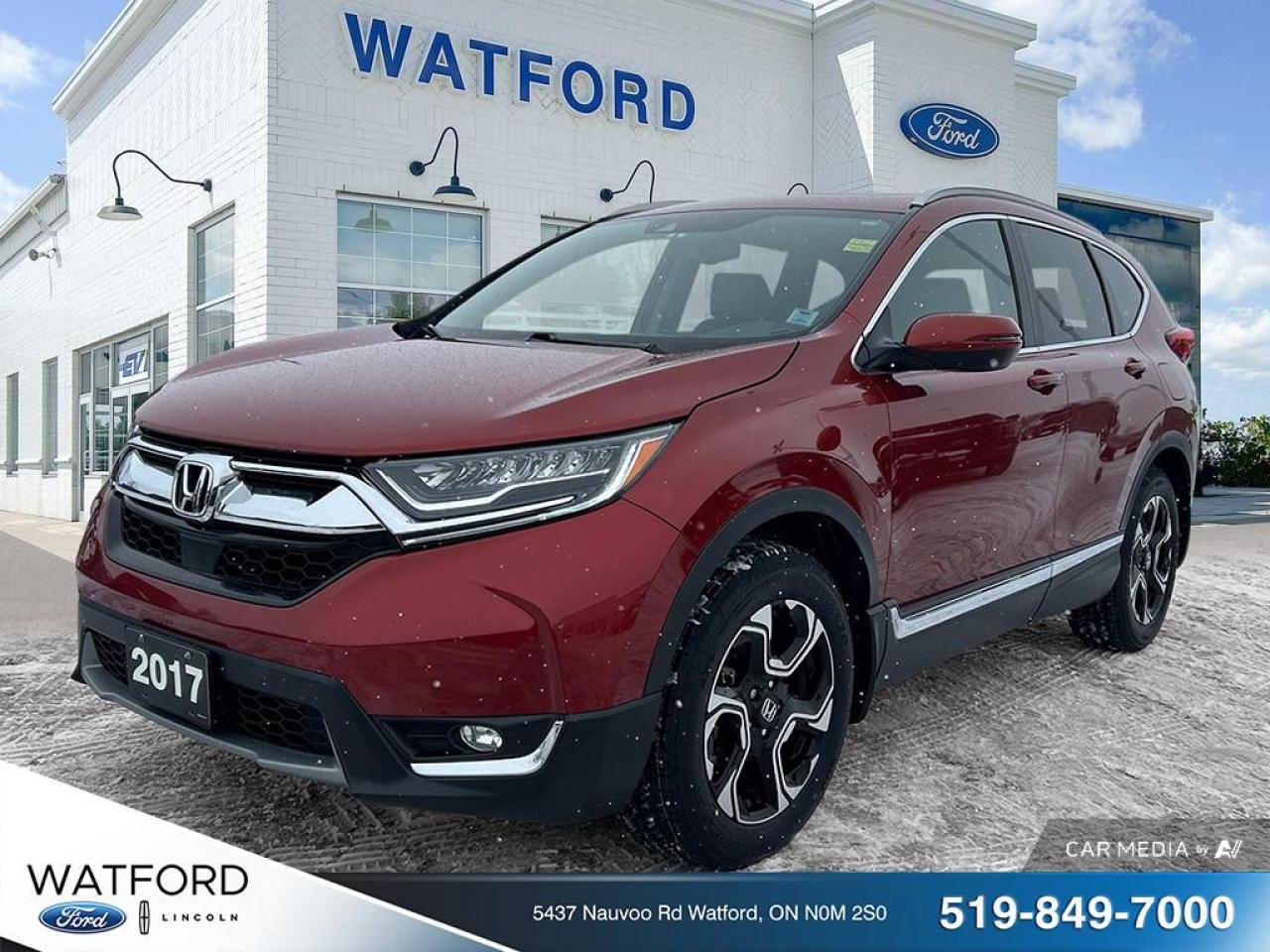 <p> and performance with a range of premium features. Equipped with a 1.5-liter turbocharged 4-cylinder engine</p>
<p> making it an ideal choice for both city driving and longer trips. The CR-V Touring is loaded with advanced technology</p>
<p> and a spacious cabin with ample legroom. Safety is a top priority with standard features such as Honda Sensing</p>
<p> and comfortable SUV.

REASONS TO BUY FROM WATFORD FORD


Best Price First.

Tired of negotiating? No problem! No hassle</p>
<p> best price from the start. Guaranteed!

Brake pads for life.

Receive free brake pads for life of your vehicle when you do all your regular service at Watford Ford.

First oil change covered.

Return to Watford Ford for your complimentary first oil change with your New or Used vehicle.

1 year road hazard tire protection.

Nails</p>
<p> potholes?no worries. $250 coverage per tire for any road hazards.

Secure-guard theft protection.

Four thousand dollars ($4</p>
<p> in the event that your Vehicle is stolen and not recovered and deemed to be a total loss

**Our goal is to maintain 100% accuracy on our listings. However</p>
<p> mistakes may still occur. Please contact us to confirm details**


**ONE KEY POLICY: All used cars come standard with One Key. In instances where the vehicle came with 2 Keys</p>
<a href=http://www.watfordford.com/used/Honda-CRV-2017-id11764421.html>http://www.watfordford.com/used/Honda-CRV-2017-id11764421.html</a>