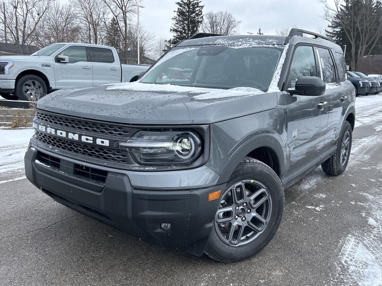 Heated Seats, Power Seat, SiriusXM, Apple CarPlay, Android Auto, Remote Start, Blind Spot Detection, Lane Keep Assist, Lane Departure Warning, Forward Collision Alert, LED Lights           Why Buy From Winegard Ford?   * No Administration fees  * No Additional Charges for Factory Orders  * 100 Point Inspection on All Used Vehicles  * Full Tank of Fuel with Every New or Used Vehicle Purchase  * Licensed Ford Accessories Available  *  Window Tinting Available  * Custom Truck Lift and Leveling Packages Available         This 2025 Ford Bronco Sport is no rip-off of its bigger brother; its an off road-capable and versatile compact SUV.      A compact footprint, an iconic name, and modern luxury come together to make this Bronco Sport an instant classic. Whether your next adventure takes you deep into the rugged wilds, or into the rough and rumble city, this Bronco Sport is exactly what you need. With enough cargo space for all of your gear, the capability to get you anywhere, and a manageable footprint, theres nothing quite like this Ford Bronco Sport.      This carbonized grey metallic SUV  has an automatic transmission and is powered by a  181HP 1.5L 3 Cylinder Engine.      Our Bronco Sports trim level is Big Bend. This Bronco Big Bend steps things up with heated cloth front seats that feature power lumbar adjustment, along with SiriusXM streaming radio and exclusive aluminum wheels. Also standard include voice-activated automatic air conditioning, 13.2-inch SYNC 4 powered infotainment screen with Apple CarPlay and Android Auto, smart charging USB type-A and type-C ports, 4G LTE mobile hotspot internet access, proximity keyless entry with remote start, and a robust terrain management system that features the trademark Go Over All Terrain (G.O.A.T.) driving modes. Additional features include blind spot detection, rear cross traffic alert and pre-collision assist with automatic emergency braking, lane keeping assist, lane departure warning, forward collision alert, driver monitoring alert, a rear-view camera, and so much more.      View the original window sticker for this vehicle with this url http://www.windowsticker.forddirect.com/windowsticker.pdf?vin=3FMCR9BN3SRE13111.     To apply right now for financing use this link : http://www.winegardford.com/financing/application.htm         Weve discounted this vehicle $750.    0% financing for 60 months. 1.99% financing for 84 months.    Buy this vehicle now for the lowest bi-weekly payment of $272.19 with $0 down for 84 months @ 1.99% APR O.A.C. ( taxes included, $13 documentation fee   / Total cost of borrowing $3312   ).  Incentives expire 2025-07-31.  See dealer for details.       o~o
