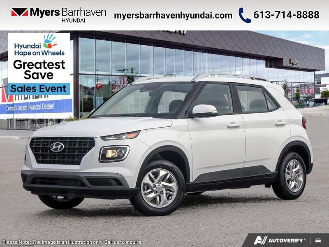 <b>Heated Seats,  Heated Steering Wheel,  Apple CarPlay,  Android Auto,  Remote Start!</b><br> <br> <br> <br>  A small SUV made for big city hustle, this 2025 Venue is ready to set the scene. <br> <br>With an amazing, urban sized footprint, plus a massive amount of cargo space, this 2025 Venue can do it all. Whether you need a grocery getter, kid hauler, or an errand runner, this 2025 Venue is ready to turn everything into an adventure. This modern Venue has a bold yet sophisticated SUV profile that radiates road presence and allows you to express your unique sense of style. <br> <br> This atlas SUV  has an automatic transmission and is powered by a  121HP 1.6L 4 Cylinder Engine.<br> <br> Our Venues trim level is Preferred IVT. This Venue Preferred steps it up with blind spot detection, remote engine start, roof rack rails, and a heated steering wheel, along with heated front seats, 60-40 folding rear seats, remote keyless entry, power heated side mirrors, automatic high beams, front and rear cupholders, and an 8-inch touchscreen with wireless Apple CarPlay and Android Auto. Safety features include lane keeping assist, lane departure warning, forward collision avoidance, driver monitoring alert, and a rear view camera. This vehicle has been upgraded with the following features: Heated Seats,  Heated Steering Wheel,  Apple Carplay,  Android Auto,  Remote Start,  Blind Spot Detection,  Lane Keep Assist.  This is a demonstrator vehicle driven by a member of our staff, so we can offer a great deal on it.<br><br> <br/><br> Buy this vehicle now for the lowest bi-weekly payment of <b>$182.68</b> with $2839 down for 84 months @ 6.99% APR O.A.C. ( Plus applicable taxes -  & fees **Rebates may not be applicable on all purchase types [cash, lease, or finance]. Eligibility and conditions may vary. Please see dealer for full details and confirmation of eligibility.   ).  See dealer for details. <br> <br> o~o
