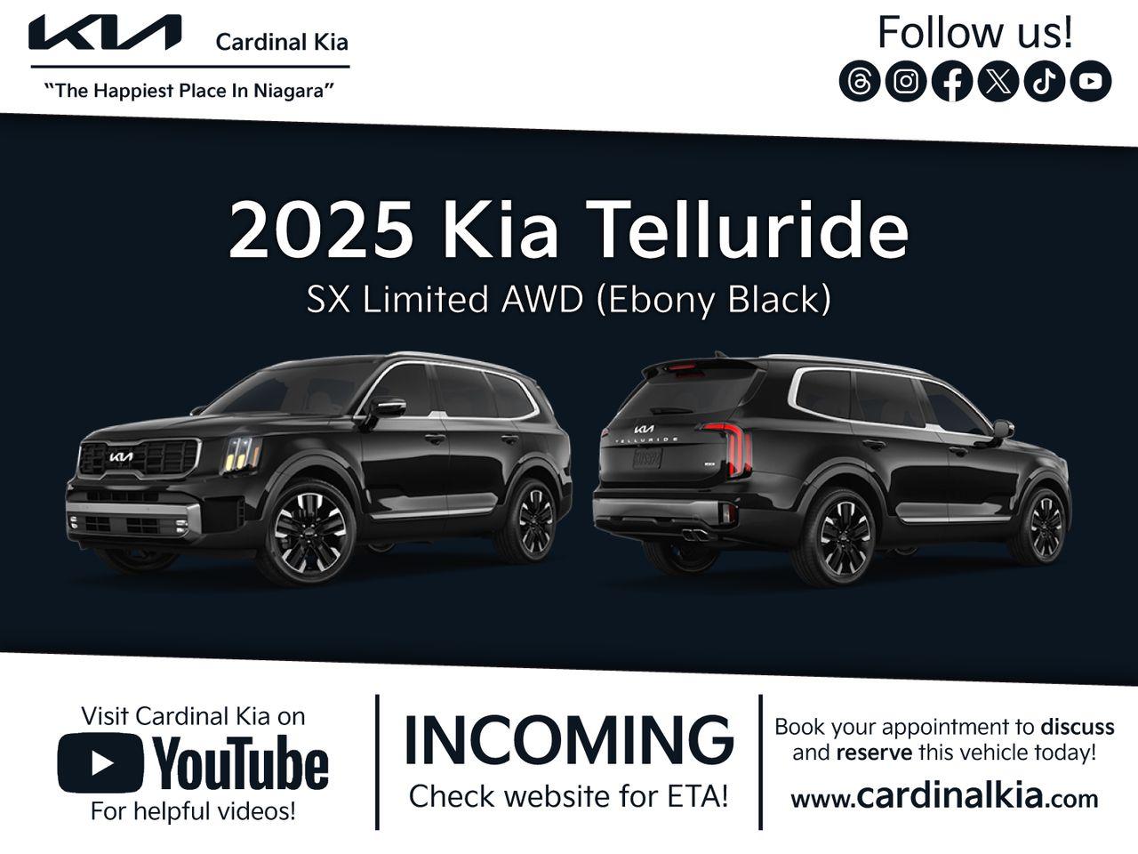 New 2025 Kia Telluride SX Limited - Black for sale in Niagara Falls, ON