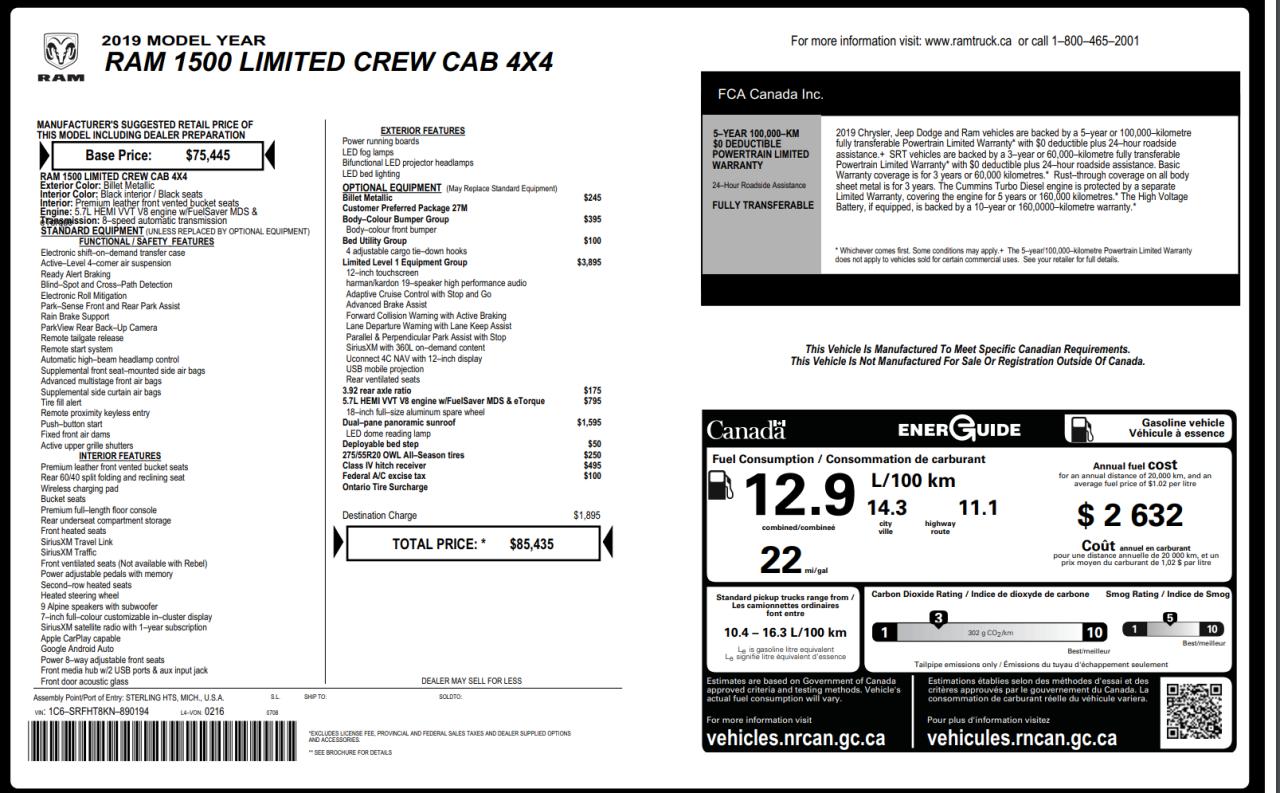 2019 RAM 1500 LIMITED 5.7L V8+Pano Roof+Adaptive Cruise+NewTires Photo78
