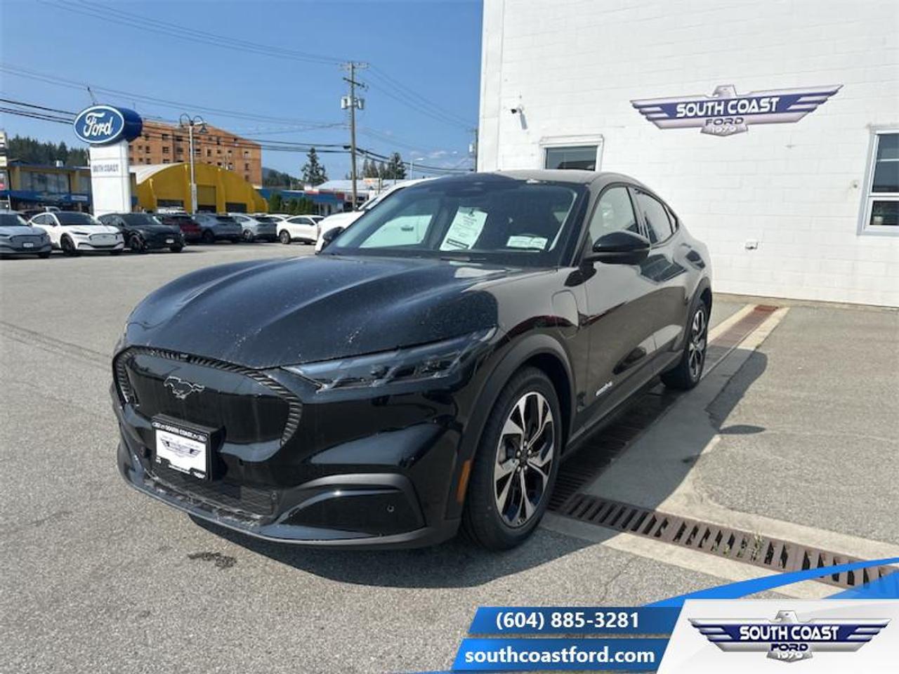 <b>Activex Seats, Heated Seats, 19 inch Aluminum Wheels, Heated Steering Wheel!</b><br> <br> Explore the all-electric Mustang Mach-E and experience its impressive power, performance, and passion. <br> <br>The iconic Mustang name is taking a step into the future with this new Mustang Mach-E. With a design inspired by classic lines and aggressive stance of the legendary pony car, this Mustang Mach-E turns heads while lowering your gas bill. On top of the incredible design, this Mustang offers true performance, practical cargo space, and cutting edge technology to keep you comfortable and connected.<br> <br>This Shadow Black SUV has an Automatic transmission and is powered by a DUAL MOTOR (FRONT/REAR) (EAWD) engine. <br> <br> Our Mustang Mach-Es trim level is Select AWD. With an additional electric motor, this Mach-E Select AWD also comes standard with a fast charging system, LED lights with automatic high beams, ActiveX bucket seats with driver seat power adjustment and lumbar support, dual-zone climate control, FordPass Connect mobile hotspot internet access, and an expansive 15.5-inch infotainment screen powered by SYNC 4, bundled with wireless Apple CarPlay and Android Auto, inbuilt navigation, and SiriusXM satellite radio. Road safety is taken care of by a host of features including adaptive cruise control, Ford Co-Pilot360 with blind spot monitoring and pre-collision alert with automatic emergency braking, lane keeping assist, lane departure warning, front and rear parking sensors, driver monitoring alert, evasive steering assist, an aerial view camera system, and Fords Mykey system. Additional features include 60/40 folding rear seats, proximity key with push button start, and so much more. This vehicle has been upgraded with the following features: Activex Seats, Heated Seats, 19 inch Aluminum Wheels, Heated Steering Wheel.<br><br> View the original window sticker for this vehicle with this url <b><a href=http://www.windowsticker.forddirect.com/windowsticker.pdf?vin=3FMTK1S57SMA17153 target=_blank>http://www.windowsticker.forddirect.com/windowsticker.pdf?vin=3FMTK1S57SMA17153</a></b>.<br> <br>To apply right now for financing use this link: <a href=https://www.southcoastford.com/financing/ target=_blank>https://www.southcoastford.com/financing/</a><br><br> <br/><br> Buy this vehicle now for the lowest bi-weekly payment of <b>$489.59</b> with $0 down for 84 months @ 7.99% APR O.A.C. ( taxes included, $695 Administration Fee included    / Total Obligation of $80214  ).  See dealer for details. <br> <br>Call South Coast Ford Sales or come visit us in person. Were convenient to Sechelt, BC and located at 5606 Wharf Avenue. and look forward to helping you with your automotive needs. <br><br> Come by and check out our fleet of 20+ used cars and trucks and 90+ new cars and trucks for sale in Sechelt.  o~o