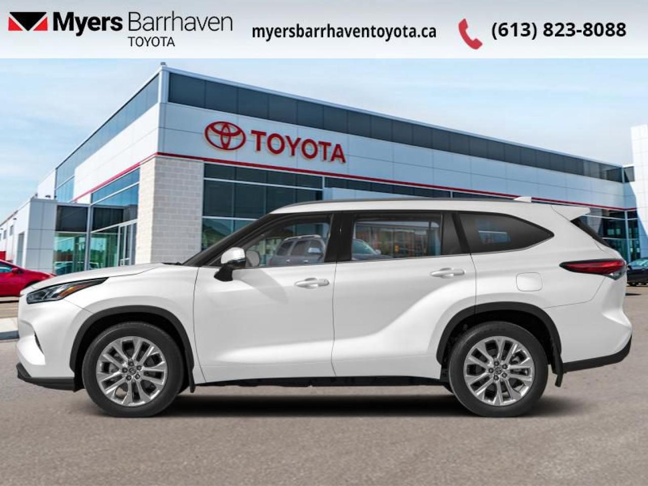 <b>Low Mileage, Navigation,  Leather Seats,  Cooled Seats,  Premium Audio,  Sunroof!</b><br> <br>  Compare at $53974 - Our Live Market Price is just $51898! <br> <br>   No matter where youre travelling, nothing will take you there like the Highlander. This  2023 Toyota Highlander is fresh on our lot in Ottawa. <br> <br>From the moment you see it, youll realize the Highlander is something special. From its eccentric exterior styling to plush comfort and impressive handling, this 2023 Highlander is no standard SUV. Intoxicating power, capability and safety features ensure that this SUV exceeds your ever expectation, allowing you to accomplish more and do it all in style. This low mileage  SUV has just 15,156 kms. Its  white in colour  . It has an automatic transmission and is powered by a  264HP 2.4L 4 Cylinder Engine. <br> <br> Our Highlanders trim level is Limited. Experience refinement and luxury in this Highlander Limited, with genuine leather seating upholstery, a sonorous 11-speaker JBL Clari-Fi audio system, inbuilt navigation, heated and ventilated front seats with power adjustment, lumbar support and memory seats, a heated leather steering wheel, adaptive cruise control, an express open/close dual-panel sunroof with a power sunshade, and a power liftgate for rear cargo access. Safety features include front and rear sonar parking sensors, blind spot monitoring, lane keeping assist, lane departure warning, forward collision mitigation, evasive steering assist, and even more. Additional features include dual-zone climate control, front and rear cupholders, proximity keyless entry, front fog lamps, roof rack rails, and so much more. This vehicle has been upgraded with the following features: Navigation,  Leather Seats,  Cooled Seats,  Premium Audio,  Sunroof,  Power Liftgate,  Blind Spot Detection. <br> <br>To apply right now for financing use this link : <a href=https://www.myersbarrhaventoyota.ca/quick-approval/ target=_blank>https://www.myersbarrhaventoyota.ca/quick-approval/</a><br><br> <br/><br>At Myers Barrhaven Toyota we pride ourselves in offering highly desirable pre-owned vehicles. We truly hand pick all our vehicles to offer only the best vehicles to our customers. No two used cars are alike, this is why we have our trained Toyota technicians highly scrutinize all our trade ins and purchases to ensure we can put the Myers seal of approval. Every year we evaluate 1000s of vehicles and only 10-15% meet the Myers Barrhaven Toyota standards. At the end of the day we have mutual interest in selling only the best as we back all our pre-owned vehicles with the Myers *LIFETIME ENGINE TRANSMISSION warranty. Thats right *LIFETIME ENGINE TRANSMISSION warranty, were in this together! If we dont have what youre looking for not to worry, our experienced buyer can help you find the car of your dreams! Ever heard of getting top dollar for your trade but not really sure if you were? Here we leave nothing to chance, every trade-in we appraise goes up onto a live online auction and we get buyers coast to coast and in the USA trying to bid for your trade. This means we simultaneously expose your car to 1000s of buyers to get you top trade in value. <br>We service all makes and models in our new state of the art facility where you can enjoy the convenience of our onsite restaurant, service loaners, shuttle van, free Wi-Fi, Enterprise Rent-A-Car, on-site tire storage and complementary drink. Come see why many Toyota owners are making the switch to Myers Barrhaven Toyota. <br>*LIFETIME ENGINE TRANSMISSION WARRANTY NOT AVAILABLE ON VEHICLES WITH KMS EXCEEDING 140,000KM, VEHICLES 8 YEARS & OLDER, OR HIGHLINE BRAND VEHICLE(eg. BMW, INFINITI. CADILLAC, LEXUS...) o~o