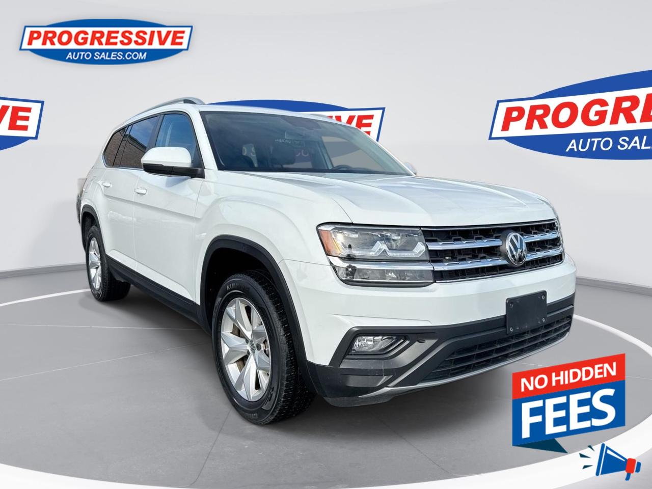 <b>Power Liftgate,  Heated Steering Wheel,  Heated Seats,  Android Auto,  Apple CarPlay!</b><br> <br>    With its beautiful curves, the exceptionally roomy and comfortable interior and excellent ride quality, there isnt much left to ask for when looking at the 2019 Volkswagen Atlas.  This  2019 Volkswagen Atlas is for sale today. <br> <br>While this 2019 Volkswagen Atlas is definitely well designed and exceptionally well put together, what sets it aside as one of the best and most comfortable SUVs is the spacious interior. Easily accommodating 7 adults in complete comfort, the Atlas has its sight set on passenger comfort and safety much more than being an agile, sporty, and cramped SUV. The Atlas delivers excellent on road capabilities and a luxurious ride quality while seated in a roomy, airy, extremely well designed cabin.This  SUV has 75,190 kms. Its  white in colour  . It has a 8 speed automatic transmission and is powered by a  smooth engine.  It may have some remaining factory warranty, please check with dealer for details. <br> <br> Our Atlass trim level is Comfortline 3.6 FSI 4MOTION. This Comfortline Atlas lives up to its name with heated synthetic leather seats, heated leather steering wheel, and proximity keys. Other great features include a power liftgate, adaptive stop and go cruise, a compass, an 8 inch touchscreen radio, Android and Apple smartphone connectivity, Bluetooth, and SiriusXM. With exterior chrome trim, elegant alloy wheels, fog lamps, blind spot sensors, and front collision mitigation, this sweet SUV is stylish and safe as well. This vehicle has been upgraded with the following features: Power Liftgate,  Heated Steering Wheel,  Heated Seats,  Android Auto,  Apple Carplay,  Chrome Trim,  Prisma Alloy Wheels. <br> <br>To apply right now for financing use this link : <a href=https://www.progressiveautosales.com/credit-application/ target=_blank>https://www.progressiveautosales.com/credit-application/</a><br><br> <br/><br><br> Progressive Auto Sales provides you with the all the tools you need to find and purchase a used vehicle that meets your needs and exceeds your expectations. Our Sarnia used car dealership carries a wide range of makes and models for exceptionally low prices due to our extensive network of Canadian, Ontario and Sarnia used car dealerships, leasing companies and auction groups. </br>

<br> Our dealership wouldnt be where we are today without the great people in Sarnia and surrounding areas. If you have any questions about our services, please feel free to ask any one of our staff. If you want to visit our dealership, you can also find our hours of operation and location information on our Contact page. </br> o~o