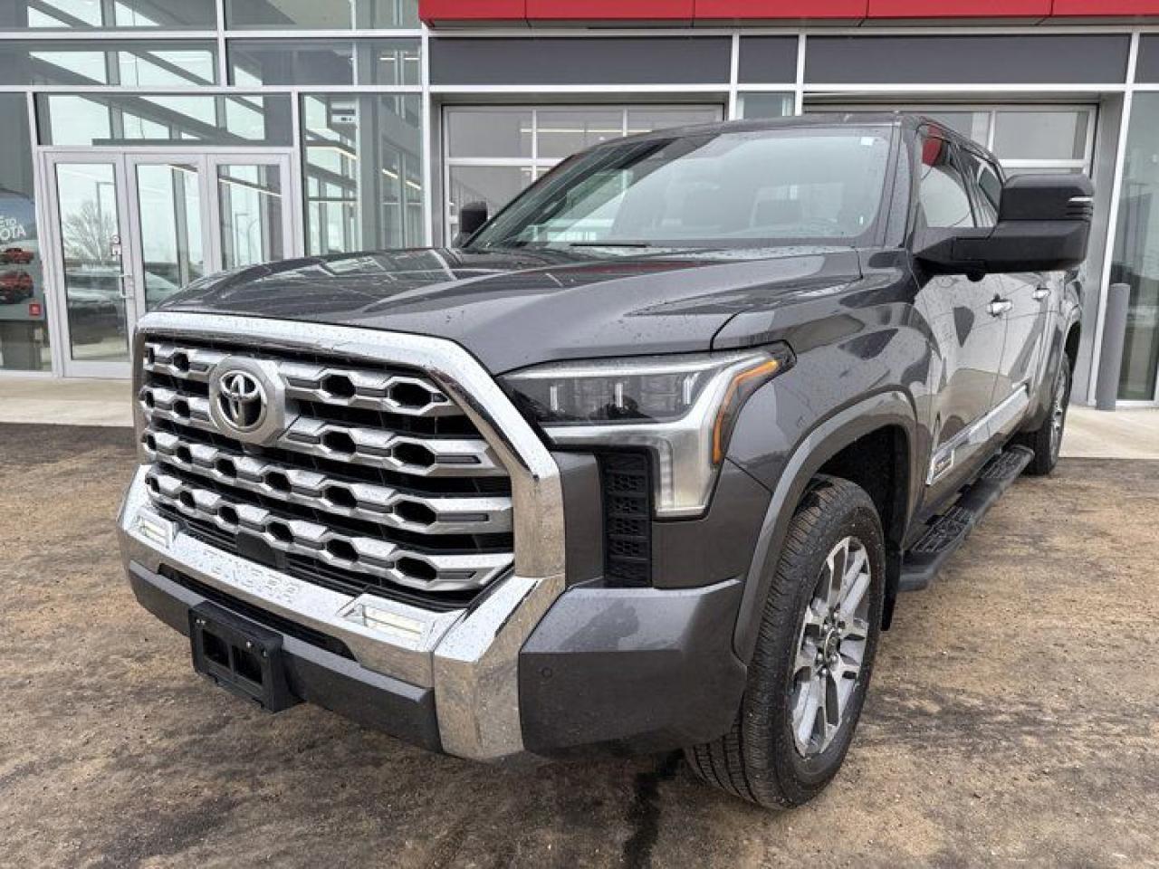 Check out this awesome 2023 Toyota Tundra 1794! This 4x4 is equipped with a back up camera, Bluetooth, Apple Car Play, Android Auto, power, leather heated and air cooled seats, navigation heated steering wheel, connected services available, remote starter, sunroof, alloy rims tow package, running boards and so much more!This Toyota Certified Tundra has passed the stringent 160 point inspection and comes with a fresh first oil and filter change so you can drive with confidence!