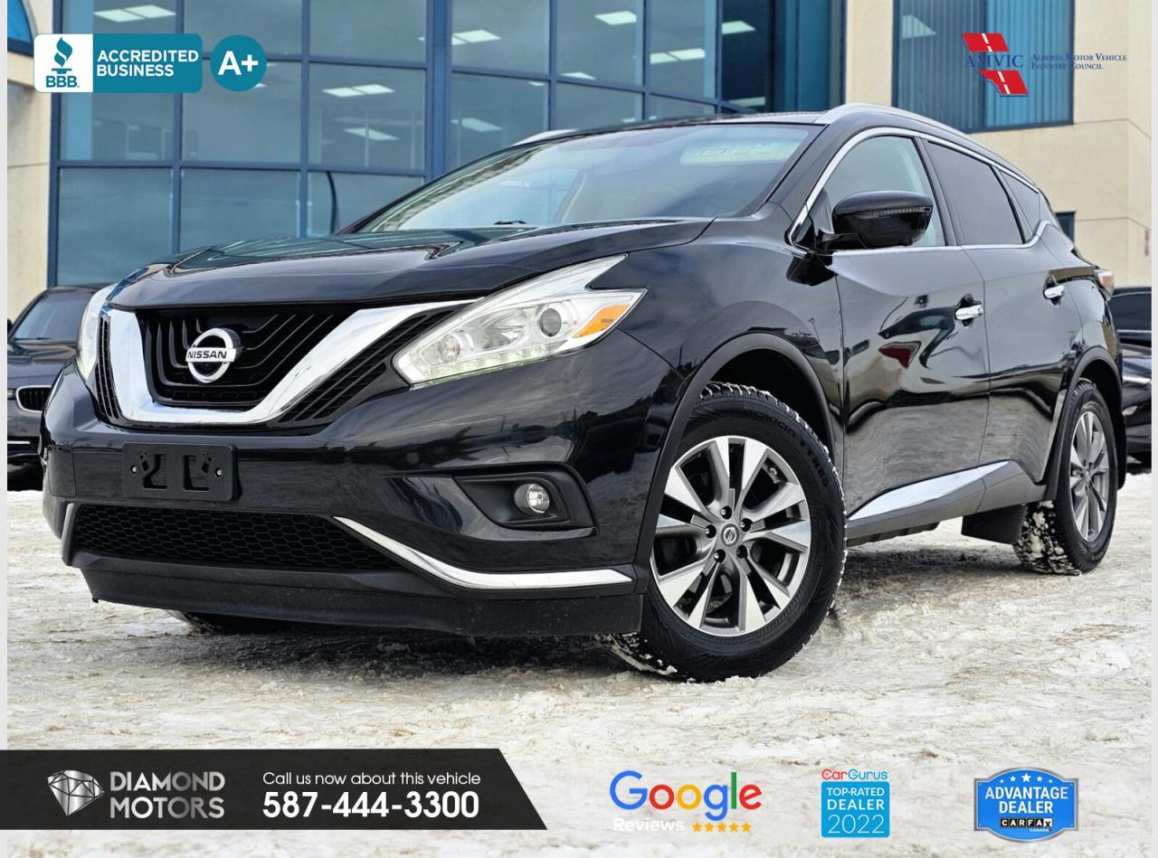 3.5L 6 CYLINDER ENGINE, NO ACCIDENTS, LEATHER, BACKUP CAMERA, PANORAMIC ROOF, ALL WHEEL DRIVE, NAVIGATION, BACKUP CAMERA, KEYLESS ENTRY, PUSH START, HEATED SEATS FRONT & REAR, BOSE AUDIO, AND MUCH MORE! <br/> <br/>  <br/> Just Arrived 2017 Nissan Murano SL AWD Black has 140,357 KM on it. 3.5L 6 Cylinder Engine engine, Four-Wheel Drive, Automatic transmission, 5 Seater passengers, on special price for $18,900.00. <br/> <br/>  <br/> Book your appointment today for Test Drive. We offer contactless Test drives & Virtual Walkarounds. Stock Number: 25019 <br/> <br/>  <br/> At Diamond Motors, we are dedicated to providing you with an outstanding car-buying experience, offering quality pre-owned vehicles at prices that fit your budget. Our transparent and honest approach means you can expect straightforward guidance without any high-pressure sales tactics. We believe in building lasting relationships with our customers by offering personalized service tailored to your needs. From the moment you step onto our lot, our team is here to support you every step of the way, ensuring you leave confident in your decision. Trust, integrity, and customer satisfaction are the foundation of everything we do. <br/> <br/>  <br/> Why choose us? <br/>  <br/> Certified Pre-Owned Vehicles <br/> Family Owned & Operated <br/> Finance Available <br/> Extended Warranty <br/> Vehicles Priced to Sell <br/> No Pressure Environment <br/> Inspection & Carfax Report <br/> Professionally Detailed Vehicles <br/> Full Disclosure Guaranteed <br/> AMVIC Licensed <br/> BBB Accredited Business <br/> CarGurus Top-rated Dealer 2022 & 2024 <br/> <br/>  <br/> Phone to schedule an appointment @ 587-444-3300 or simply browse our inventory online www.diamondmotors.ca or come and see us at our location at <br/> 3403 93 street NW, Edmonton, T6E 6A4 <br/> <br/>  <br/> To view the rest of our inventory: <br/> www.diamondmotors.ca/inventory <br/> <br/>  <br/> All vehicle features must be confirmed by the buyer before purchase to confirm accuracy. All vehicles have an inspection work order and accompanying Mechanical fitness assessment. All vehicles will also have a Carproof report to confirm vehicle history, accident history, salvage or stolen status, and jurisdiction report. <br/>