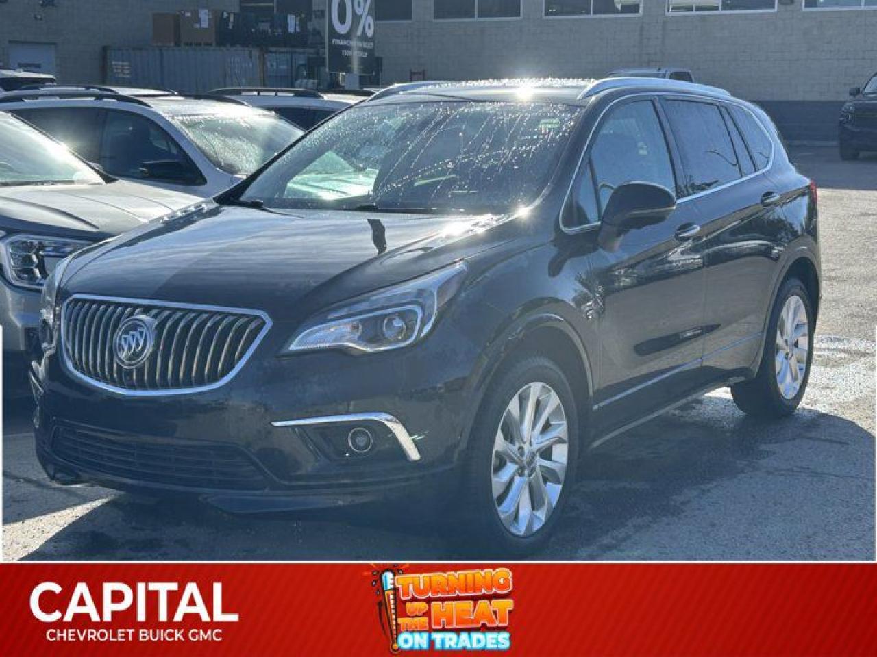 Look at this 2017 Buick Envision Premium II. Its Automatic transmission and Gas I4 2.0L/- TBD  engine will keep you going. This Buick Envision comes equipped with these options: Wipers, front intermittent, Rainsense, Windows, power, rear with Express-Down, Windows, power with front passenger express-down, Windows, power with driver Express-Up and Down, Wheels, 19 (48.3 cm) 10-spoke aluminum with premium Manoogian Silver finish, Wheel, 17 (43.2 cm) steel spare, USB ports, dual, charging-only located in the rear of the centre console, Universal Home Remote includes garage door opener, 3-channel programmable, Transmission, 6-speed automatic, electronically-controlled with Driver Shift Control, and Tires, P235/50R19 all-season blackwall. Test drive this vehicle at Capital Chevrolet Buick GMC Inc., 13103 Lake Fraser Drive SE, Calgary, AB T2J 3H5.