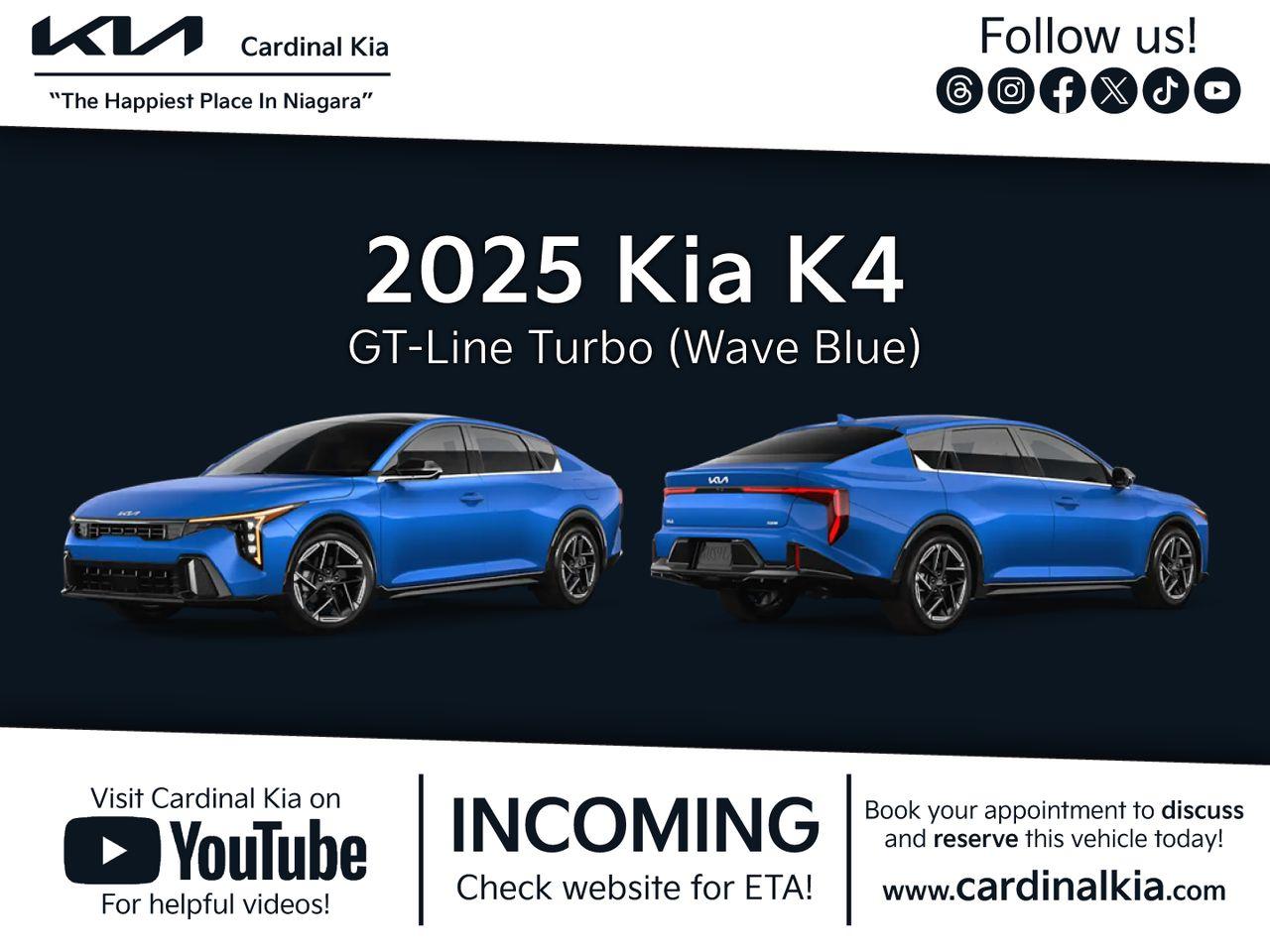 New 2025 Kia K4 GT-LINE TURBO for sale in Niagara Falls, ON