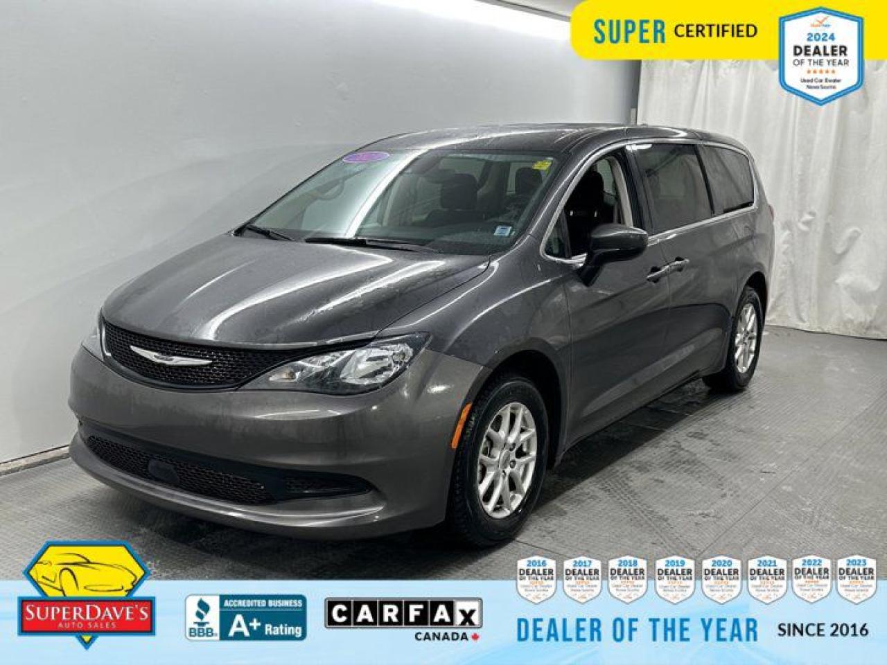 
 TRANSMISSION: 9-SPEED AUTOMATIC  (STD), QUICK ORDER PACKAGE 27E  -inc: Engine: 3.6L Pentastar VVT V6 w/ESS, Transmission: 9-Speed Automatic, GRANITE CRYSTAL METALLIC, ENGINE: 3.6L PENTASTAR VVT V6 W/ESS  (STD), Compass, BLACK/ALLOY W/BLK STITCH, CLOTH BUCKET SEATS W/RAVINE INSERTS, BLACK SEATS, Wheels: 17 x 7 Aluminum, USB Mobile Projection, Trunk/Hatch Auto-Latch. This Chrysler Grand Caravan has a dependable Regular Unleaded V-6 3.6 L/220 engine powering this Automatic transmission. 
 
These Packages Will Make Your Chrysler Grand Caravan SXT The Envy of Your Friends 
 Trailing Arm Rear Suspension w/Coil Springs, Touring suspension, Tires: 235/65R17 BSW AS, Tire Specific Low Tire Pressure Warning, Tire mobility kit, Streaming Audio, Single Stainless Steel Exhaust, Side Impact Beams, Sentry Key Immobilizer, Remote Keyless Entry w/Integrated Key Transmitter, Illuminated Entry, Illuminated Ignition Switch and Panic Button, Redundant Digital Speedometer, Rear HVAC w/Separate Controls, Rear Child Safety Locks, Rain Detecting Variable Intermittent Wipers, Radio: Uconnect 5 w/7 Display, Proximity Key For Doors And Push Button Start, Power Sliding Rear Doors, Power Liftgate Rear Cargo Access, Power 1st Row Windows w/Driver And Passenger 1-Touch Up/Down, Perimeter Alarm. 


THE SUPER DAVES ADVANTAGE
 
BUY REMOTE - No need to visit the dealership. Through email, text, or a phone call, you can complete the purchase of your next vehicle all without leaving your house!
 
DELIVERED TO YOUR DOOR - Your new car, delivered straight to your door! When buying your car with Super Daves, well arrange a fast and secure delivery. Just pick a time that works for you and well bring you your new wheels!
 
PEACE OF MIND WARRANTY - Every vehicle we sell comes backed with a warranty so you can drive with confidence.
 
EXTENDED COVERAGE - Get added protection on your new car and drive confidently with our selection of competitively priced extended warranties.
 
WE ACCEPT TRADES - We’ll accept your trade for top dollar! We’ll assess your trade in with a few quick questions and offer a guaranteed value for your ride. We’ll even come pick up your trade when we deliver your new car.
 
SUPER CERTIFIED INSPECTION - Every vehicle undergoes an extensive 120 point inspection, that ensure you get a safe, high quality used vehicle every time.
 
FREE CARFAX VEHICLE HISTORY REPORT - If youre buying used, its important to know your cars history. Thats why we provide a free vehicle history report that lists any accidents, prior defects, and other important information that may be useful to you in your decision.
 
METICULOUSLY DETAILED – Buying used doesn’t mean buying grubby. We want your car to shine and sparkle when it arrives to you. Our professional team of detailers will have your new-to-you ride looking new car fresh.
 
(Please note that we make all attempt to verify equipment, trim levels, options, accessories, kilometers and price listed in our ads however we make no guarantees regarding the accuracy of these ads online. Features are populated by VIN decoder from manufacturers original specifications. Some equipment such as wheels and wheels sizes, along with other equipment or features may have changed or may not be present. We do not guarantee a vehicle manual, manuals can be typically found online in the rare event the vehicle does not have one. Please verify all listed information with our dealership in person before purchase. The sale price does not include any ongoing subscription based services such as Satellite Radio. Any software or hardware updates needed to run any of these systems would also be the responsibility of the client. All listed payments are OAC which means On Approved Credit and are estimated without taxes and fees as these may vary from deal to deal, taxes and fees are extra. As these payments are based off our lenders best offering they may be subject to change without notice. Please ensure this vehicle is ready to be viewed at the dealership by making an appointment with our sales staff. We cannot guarantee this vehicle will be on premises and ready for viewing unless and appointment has been made.)
