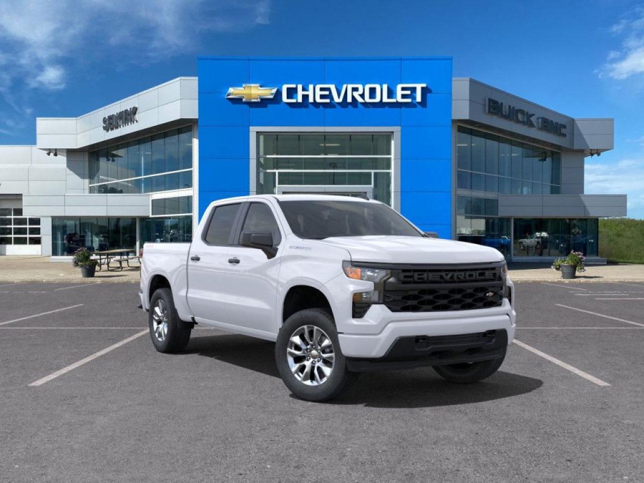 <b>Trailering Package,  Aluminum Wheels,  Remote Start,  Automatic Emergency Braking,  Lane Keep Assist!</b><br> <br> <br> <br>  With a bold profile and distinctive stance, this 2025 Silverado turns heads and makes a statement on the jobsite, out in town or wherever life leads you. <br> <br>This 2025 Chevrolet Silverado 1500 stands out in the midsize pickup truck segment, with bold proportions that create a commanding stance on and off road. Next level comfort and technology is paired with its outstanding performance and capability. Inside, the Silverado 1500 supports you through rough terrain with expertly designed seats and robust suspension. This amazing 2025 Silverado 1500 is ready for whatever.<br> <br> This summit white Crew Cab 4X4 pickup   has an automatic transmission and is powered by a  310HP 2.7L 4 Cylinder Engine.<br> <br> Our Silverado 1500s trim level is Custom. Standard features include a trailering package, remote start, aluminum wheels, hitch guidance, a power locking EZ lift tailgate, and a  7-inch infotainment display with Apple CarPlay and Android Auto. Safety features also include lane keep assist with lane departure warning, following distance indication, forward collision alert, and automatic emergency braking with front pedestrian braking. This vehicle has been upgraded with the following features: Trailering Package,  Aluminum Wheels,  Remote Start,  Automatic Emergency Braking,  Lane Keep Assist,  Lane Departure Warning,  Forward Collision Alert. <br><br> <br>To apply right now for financing use this link : <a href=https://www.selkirkchevrolet.com/pre-qualify-for-financing/ target=_blank>https://www.selkirkchevrolet.com/pre-qualify-for-financing/</a><br><br> <br/> Weve discounted this vehicle $2532.    Incentives expire 2025-03-31.  See dealer for details. <br> <br>Selkirk Chevrolet Buick GMC Ltd carries an impressive selection of new and pre-owned cars, crossovers and SUVs. No matter what vehicle you might have in mind, weve got the perfect fit for you. If youre looking to lease your next vehicle or finance it, we have competitive specials for you. We also have an extensive collection of quality pre-owned and certified vehicles at affordable prices. Winnipeg GMC, Chevrolet and Buick shoppers can visit us in Selkirk for all their automotive needs today! We are located at 1010 MANITOBA AVE SELKIRK, MB R1A 3T7 or via phone at 204-482-1010.<br> Come by and check out our fleet of 40+ used cars and trucks and 250+ new cars and trucks for sale in Selkirk.  o~o