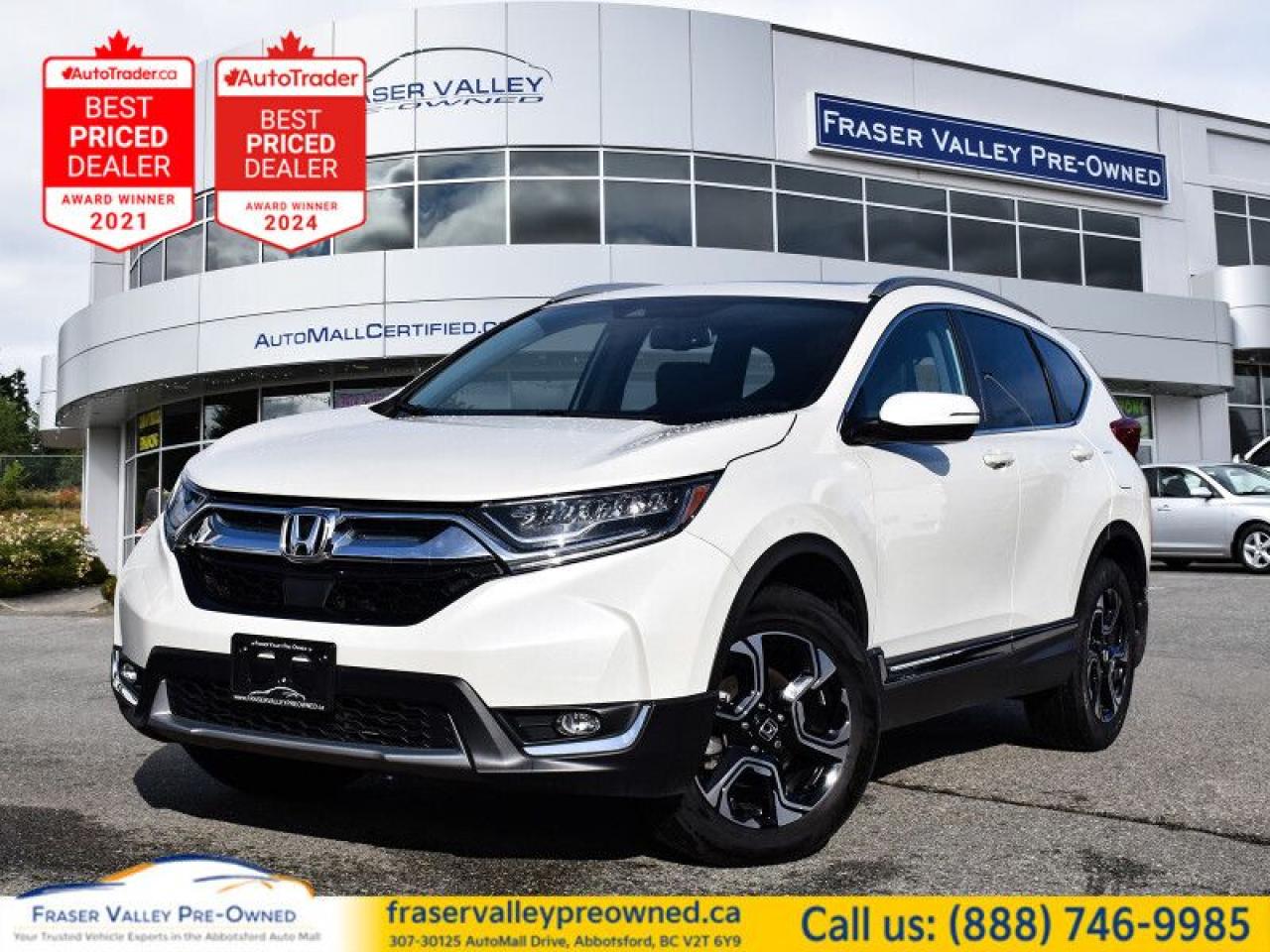 Fraser Valley Pre-Owned is delighted to introduce this pristine 2018 Honda CR-V Touring AWD! This local gem comes with a spotless Carfax, no accident history, and remarkably low mileage. Its meticulous upkeep showcases a very consistent service history, which really shows in the way it drives. 
 
As the top-tier trim, the Touring edition offers a superior driving experience with premium features such as:
 
Elegant leather seats (heated in the front)
Heated, leather-wrapped steering wheel
A state-of-the-art seven-inch audio display with navigation
Bluetooth connectivity and SiriusXM satellite radio
Power liftgate and an expansive power sunroof
Dual-zone automatic climate control
Rearview camera
Advanced lane departure warning
Collision mitigation braking system
Blind spot assist and much more!
This well-appointed CR-V Touring AWD combines luxury and functionality, offering modern conveniences and top-notch safety features that every driver desires.
 
Seize this opportunity to own a remarkable vehicle! Contact our Sales and Finance team or apply for Pre-Approval today, and let’s get you behind the wheel of this outstanding Honda CR-V Touring AWD!
 
To apply right now for financing use this link : https://www.fraservalleypreowned.ca/abbotsford-car-loan-application-british-columbia
 
 

| Our Quality Guarantee: We maintain the highest standard of quality that is required for a Pre-Owned Dealership to operate in an Auto Mall. We provide an independent 360-degree inspection report through licensed 3rd Party mechanic shops. Thus, our customers can rest assured each vehicle will be a reliable, and responsible purchase.  |  Purchase Disclaimer: Your selected vehicle may have a differing finance and cash prices. When viewing our vehicles on third party  marketplaces, please click over to our website to verify the correct price for the vehicle. The Sale Price on third party websites will always reflect the Finance Price of our vehicles. If you are making a Cash Purchase, please refer to our website for the Cash Price of the vehicle.  | All prices are subject to and do not include, a $995 Finance Fee, and a $995 Document Fee.   These fees as well as taxes, are included in all listed listed payment quotes. Please speak with Dealer for full details and exact numbers.  o~o