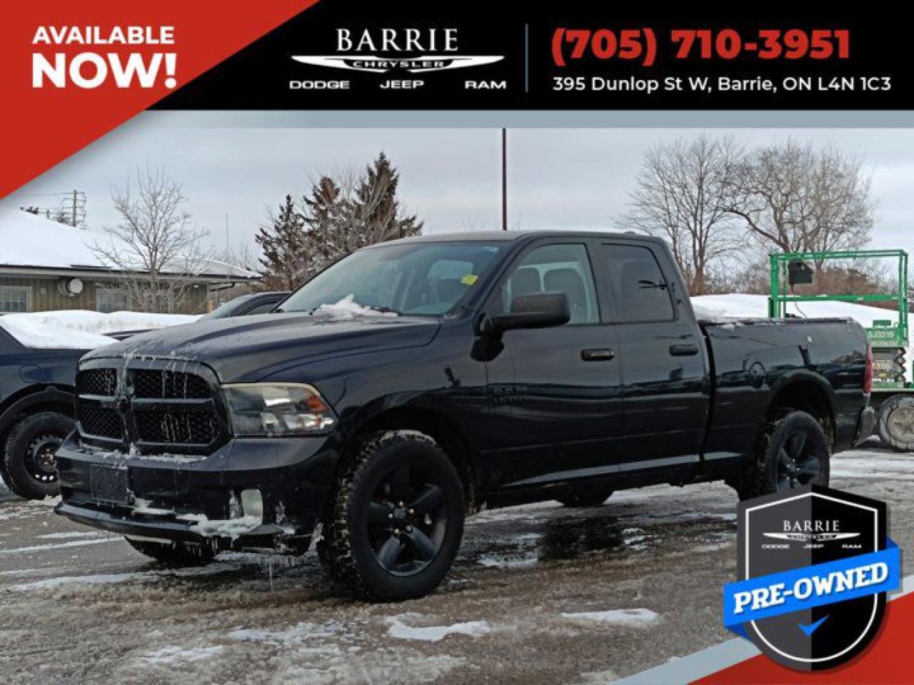 The 2018 Ram 1500 Express is a robust and versatile vehicle, designed to meet the demands of both work and leisure. It features a range of attributes that drivers appreciate, including remote start, heated front and rear seats, a heated steering wheel, and dual-zone climate control. These features ensure comfort and convenience in various weather conditions. Additionally, its advanced drivetrain system is suited for diverse road conditions, making it an excellent choice for those who need reliability and performance.This Ram 1500 Express is powered by a Regular Unleaded V-6 3.6 L engine, producing 305 horsepower. It is paired with an 8-Speed Automatic transmission with overdrive, providing smooth and efficient gear shifts. The vehicles drivetrain is a four-wheel drive (4WD) system, which enhances traction and stability on different terrains. The fuel efficiency of this vehicle is notable, making it an economical choice for both daily driving and long trips.The exterior of the Ram 1500 Express boasts a Brilliant Black Crystal Pearl body color, complemented by LED lighting that enhances visibility and style. The vehicles aerodynamic features and wheel size contribute to its sleek and functional design. The overall styling combines form and function, making it visually appealing while maintaining its rugged capabilities.Inside, the Ram 1500 Express offers a comfortable and technologically advanced cabin. The upholstery is durable and stylish, with heated seating options for both front and rear passengers. The infotainment system features a touchscreen interface, smartphone compatibility, and dual-zone climate control, ensuring a pleasant driving experience. The spacious cabin provides ample room for passengers and cargo, with configurable options to accommodate various needs.In terms of safety and driver-assist features, the Ram 1500 Express is equipped with advanced technologies designed to enhance safety and convenience. While specific features may vary, typical systems include lane-keeping systems, adaptive cruise control, blind spot monitoring, pre-collision assist, and parking assist. These features work together to provide a secure and stress-free driving experience.The Ram 1500 Express is highly versatile and practical, offering substantial cargo space and a towing capacity suitable for hauling trailers or equipment. Its hands-free features and spacious interior make it ideal for families, workers, or adventurers alike. The vehicles fuel efficiency and eco-friendly technologies make it an economical and environmentally conscious choice for modern drivers.We encourage you to stop by Barrie Chrysler Dodge Jeep RAM! Proudly serving Barrie, Ontario, and the surrounding Simcoe region, were conveniently located at 395 Dunlop St W, just off Highway 400. Our exceptional lineup of vehicles is ready to take on everything from Barries busy streets to Ontarios scenic landscapes. With stylish designs, powerful engines, and advanced technology, our vehicles promise an exciting driving experience, wherever the road takes you. Call us at (705) 710-3951 to set up an appointment or visit us today to take a test drive and see why were the top choice for Barrie drivers.We Buy Vehicles! Even If You Dont Buy Ours! - We Pay Above Market Value!Ask us about your finance options; we work with a variety of banks & have in-house credit experts to help you no matter your situation.Key Specifications:- Engine Type: Regular Unleaded V-6 3.6 L- Horsepower: 305- Transmission: 8-Speed Automatic with Overdrive- Drivetrain: Four-Wheel Drive (4WD)- Towing Capacity: Not specified- Fuel Efficiency: Not specified- Seating Capacity: Crew Cab- Cargo Capacity: 63.6 L- Technology Highlights: Remote start, heated front and rear seats, heated steering wheel, dual-zone climate control- Safety Features: Not specified, but typically includes advanced driver-assist systems like lane-keeping and blind spot monitoring.