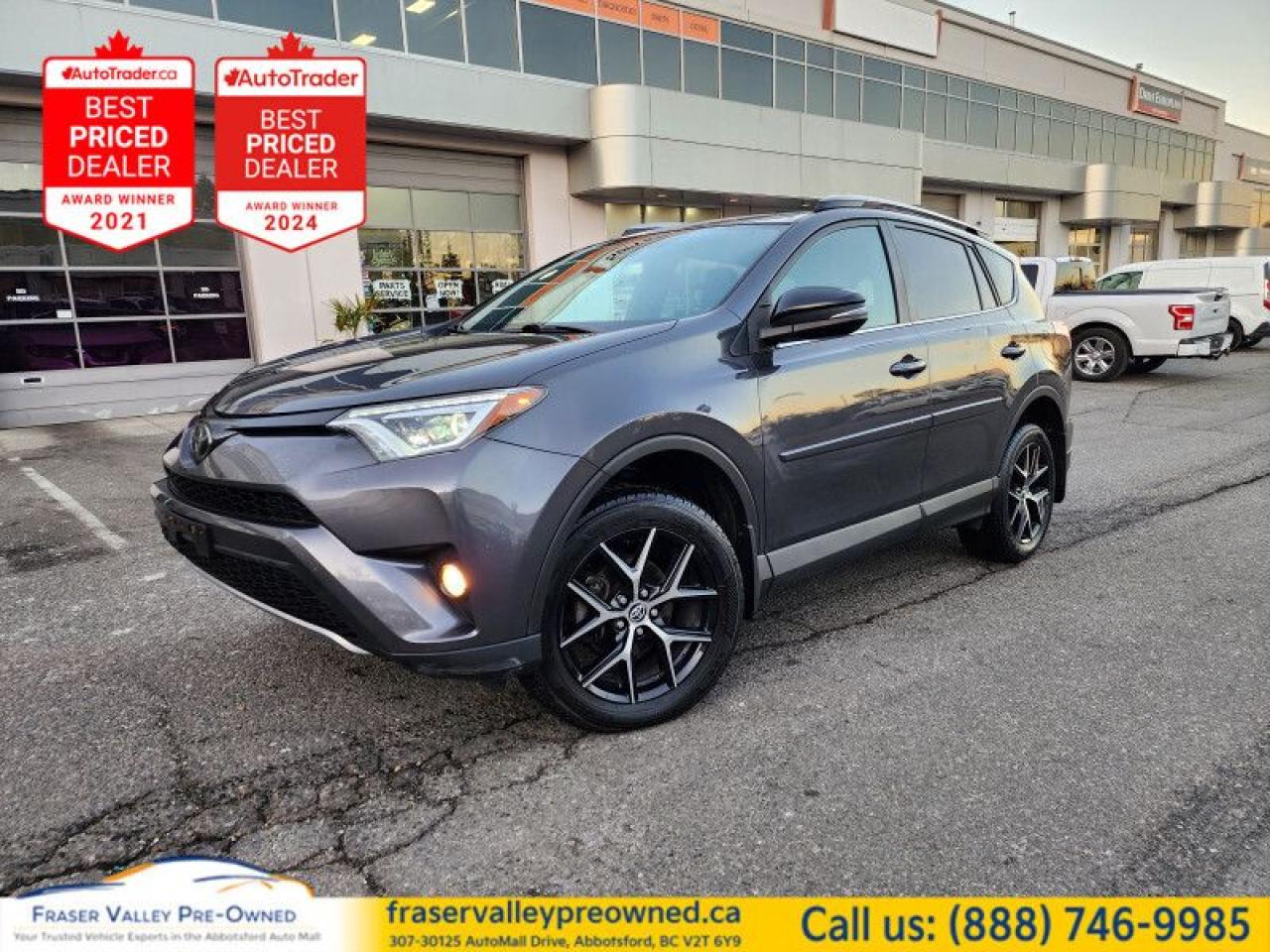 Low Mileage, Navigation,  Sunroof,  Leather Seats,  Power Tailgate,  Heated Steering Wheel!
 
    With an impressive cargo capacity and excellent features and options as standard, the 2018 Toyota RAV4 is practically a steal. This  2018 Toyota RAV4 is fresh on our lot in Abbotsford. 
 
A well rounded interior package and a proven formula for off road and on road capabilities, the 2018 Toyota RAV4 is setting benchmarks in the compact SUV segment. Numerous optional extras have been made as standard and the safety features are some of the most advanced to date. This 2018 Toyota RAV4 is simply a well built quality SUV that religiously follows Toyotas reliability reputation.This low mileage  SUV has just 69,298 kms. Its  gray in colour  . It has a 6 speed automatic transmission and is powered by a  176HP 2.5L 4 Cylinder Engine.  It may have some remaining factory warranty, please check with dealer for details. 
 
 Our RAV4s trim level is AWD SE. The AWD SE 2018 RAV4 adds a little luxury to the already impressive option list of the RAV4. Options include upgraded stylish aluminum wheels, SofTex leather seat trim front and rear, a HomeLink garage door transmitter, a larger 7 inch display with integrated navigation, LED brake lights, a blind spot sensor, and forward and rear collision warning. This vehicle has been upgraded with the following features: Navigation,  Sunroof,  Leather Seats,  Power Tailgate,  Heated Steering Wheel,  Heated Seats,  Bluetooth. 
 
To apply right now for financing use this link : https://www.fraservalleypreowned.ca/abbotsford-car-loan-application-british-columbia
 
 

| Our Quality Guarantee: We maintain the highest standard of quality that is required for a Pre-Owned Dealership to operate in an Auto Mall. We provide an independent 360-degree inspection report through licensed 3rd Party mechanic shops. Thus, our customers can rest assured each vehicle will be a reliable, and responsible purchase.  |  Purchase Disclaimer: Your selected vehicle may have a differing finance and cash prices. When viewing our vehicles on third party  marketplaces, please click over to our website to verify the correct price for the vehicle. The Sale Price on third party websites will always reflect the Finance Price of our vehicles. If you are making a Cash Purchase, please refer to our website for the Cash Price of the vehicle.  | All prices are subject to and do not include, a $995 Finance Fee, and a $995 Document Fee.   These fees as well as taxes, are included in all listed listed payment quotes. Please speak with Dealer for full details and exact numbers.  o~o