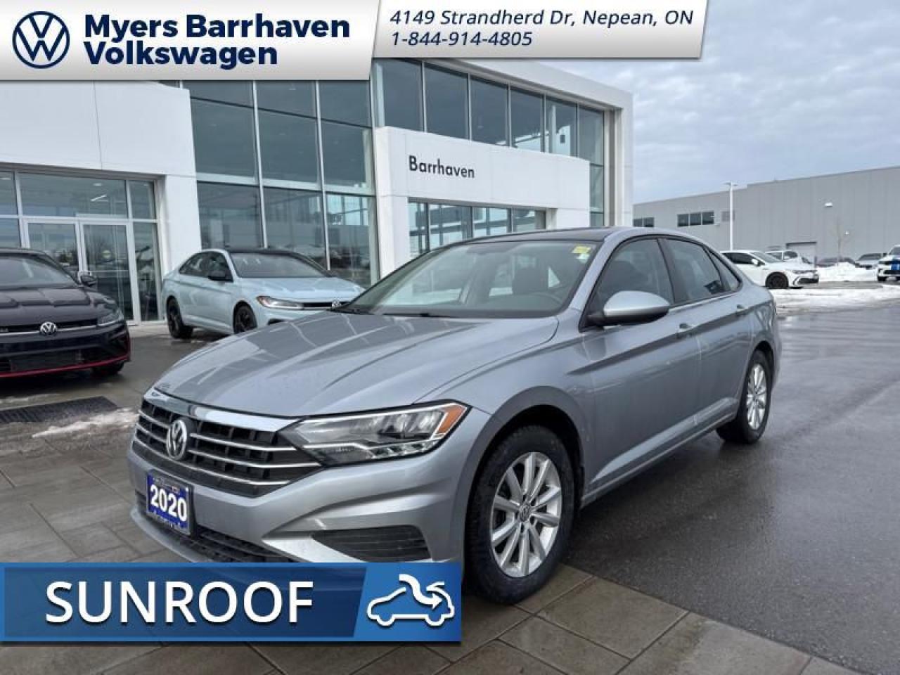 <b>Sunroof,  Blind Spot Detection,  Heated Seats,  LED Headlights,  Android Auto!</b><br> <br>    With a very well utilized interior and excellent fit and finish, this 2020 Jetta is simply a pleasure to ride in. This  2020 Volkswagen Jetta is fresh on our lot in Nepean. <br> <br>Redesigned. Not over designed. Rather than adding needless flash, the Jetta has been redesigned for a tasteful, more premium look and feel. One quick glance is all it takes to appreciate the result. Its sporty. Its sleek. It makes a statement without screaming. The overall effect stands out anywhere. Its roomy and well finished interior provides the best of comforts and will help keep this elegant sedan ageless and beautiful for many years to come.This  sedan has 71,842 kms. Its  pyrite silver metallic in colour  and is completely accident free based on the <a href=https://vhr.carfax.ca/?id=PjxkLp8B0yHLiia89vFgXTzlFWK1MObm target=_blank>CARFAX Report</a> . It has an automatic transmission and is powered by a  147HP 1.4L 4 Cylinder Engine.  It may have some remaining factory warranty, please check with dealer for details. <br> <br> Our Jettas trim level is Highline Auto. Upgrade to this Jetta Highline and youll get features like these aluminum wheels, a large Rail2Rail power sunroof, leatherette heated seats and a leather wrapped steering wheel, fully automatic LED headlamps, a larger 8 inch touchscreen infotainment system with Android Auto and Apple CarPlay, blind spot monitor with rear traffic alert, cruise control, a proximity key with remote keyless entry, a rear view camera and much more. This vehicle has been upgraded with the following features: Sunroof,  Blind Spot Detection,  Heated Seats,  Led Headlights,  Android Auto,  Apple Carplay,  Touchscreen. <br> <br>To apply right now for financing use this link : <a href=https://www.barrhavenvw.ca/en/form/new/financing-request-step-1/44 target=_blank>https://www.barrhavenvw.ca/en/form/new/financing-request-step-1/44</a><br><br> <br/><br> Buy this vehicle now for the lowest bi-weekly payment of <b>$153.78</b> with $0 down for 96 months @ 9.99% APR O.A.C. ((Plus applicable taxes and fees - Some conditions apply to get approved at the mentioned rate)     ).  See dealer for details. <br> <br>We are your premier Volkswagen dealership in the region. If youre looking for a new Volkswagen or a car, check out Barrhaven Volkswagens new, pre-owned, and certified pre-owned Volkswagen inventories. We have the complete lineup of new Volkswagen vehicles in stock like the GTI, Golf R, Jetta, Tiguan, Atlas Cross Sport, Volkswagen ID.4 electric vehicle, and Atlas. If you cant find the Volkswagen model youre looking for in the colour that you want, feel free to contact us and well be happy to find it for you. If youre in the market for pre-owned cars, make sure you check out our inventory. If you see a car that you like, contact 844-914-4805 to schedule a test drive.<br> Come by and check out our fleet of 40+ used cars and trucks and 90+ new cars and trucks for sale in Nepean.  o~o