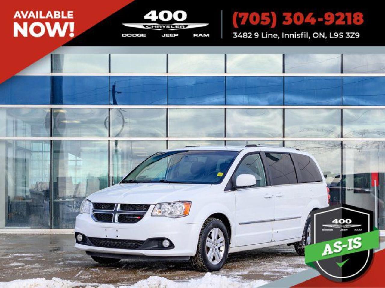 Experience versatility and comfort with this 2016 Dodge Grand Caravan Crew, the perfect family-friendly vehicle with plenty of space and premium features. Powered by the reliable 3.6L Pentastar V6, this minivan delivers a smooth and efficient ride while offering impressive capability for road trips, daily commutes, or hauling cargo. Inside, enjoy a well-appointed cabin with Stow n Go seating, allowing you to easily configure the interior for passengers or extra storage. Equipped with modern conveniences like power sliding doors, a power liftgate, and tri-zone climate control, this Grand Caravan makes every journey effortless. Whether you need a dependable family hauler or a spacious vehicle for your active lifestyle, this Grand Caravan Crew is ready to go!Vehicle Sold AS-IS The motor vehicle sold is being sold as is and is not represented as being in road worthy condition, mechanically sound or maintained at any guaranteed level of quality. The vehicle may not be fit for use as a means of transportation and may require substantial repairs at the buyers expense. It may not be possible to register the vehicle to be driven in its current condition.Welcome to 400 Chrysler Dodge Jeep RAM! Proudly serving Innisfil, Ontario, and the surrounding Simcoe region, were conveniently located at 3482 9 Line, just off Highway 400. Our exceptional lineup of vehicles is designed to handle everything from Innisfils busy streets to Ontarios scenic adventures. With stylish designs, powerful engines, and advanced technology, our vehicles promise an exciting driving experience, wherever the road takes you. Call us at (705) 702-5226 to set up an appointment or visit us today to take a test drive and see why were the top choice for Innisfil drivers.We Buy Vehicles! Even If You Dont Buy Ours! - We Pay Above Market Value!Ask us about your finance options; we work with a variety of banks & have in-house credit experts to help you no matter your situation.Our friendly team is here to help you find the perfect vehicle for your needs. Come see us at 400 Chrysler Dodge Jeep RAM---your next adventure starts now!