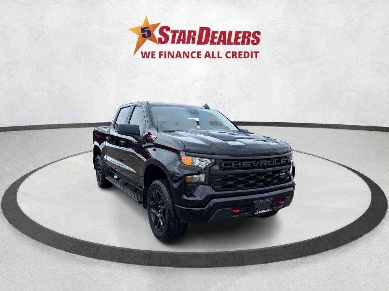 ONE OWNER 4WD Crew 157 Z71 Trail Boss BLACKOUT WE FINANCE  ALL CREDIT! 700+ VEHICLES IN STOCK
Instant Financing Approvals CALL OR TEXT 519+702+8888! OVER 700 CARS IN STOCK !Our Team will secure the Best Interest Rate from over 30 Auto Financing Lenders that can get you APPROVED! We also have access to in-house financing and leasing to help restore your credit.


EXTRA FACTORY OPTIONS 
Z71 PACKAGE   1495
ASSIST STEP AND TONNEAU VALUE 1,490.00
PACKAGE I
• BLACK WORK STEPS
• PREMIUM SOFT ROLL-UP TONNEAU COVER 650.00
COVER
Tinted Windows 450

CHEVYTEC SPRAY-ON BEDLINER 760.00
20" GLOSS BLACK PAINTED 1295.00
ALUMINUM WHEELS
TRAILER BRAKE CONTROLLER 550.00
REAR SEAT STORAGE PACKAGE 460.00
MOULDED SPLASH GUARDS 455.00

Financing available for all credit types! Whether you have Great Credit, No Credit, Slow Credit, Bad Credit, Been Bankrupt, On Disability, Or on a Pension,  for your car loan Guaranteed! For Your No Hassle, Same Day Auto Financing Approvals CALL OR TEXT 519+702+8888.
$0 down options available with low monthly payments! At times a down payment may be required for financing. Apply with Confidence at https://www.5stardealer.ca/finance-application/ Looking to just sell your vehicle? WE BUY EVERYTHING EVEN IF YOU DONT BUY OURS: https://www.5stardealer.ca/instant-cash-offer/
The price of the vehicle includes a $480 administration charge. HST and Licensing costs are extra.
*Standard Equipment is the default equipment supplied for the Make and Model of this vehicle but may not represent the final vehicle with additional/altered or fewer equipment options.