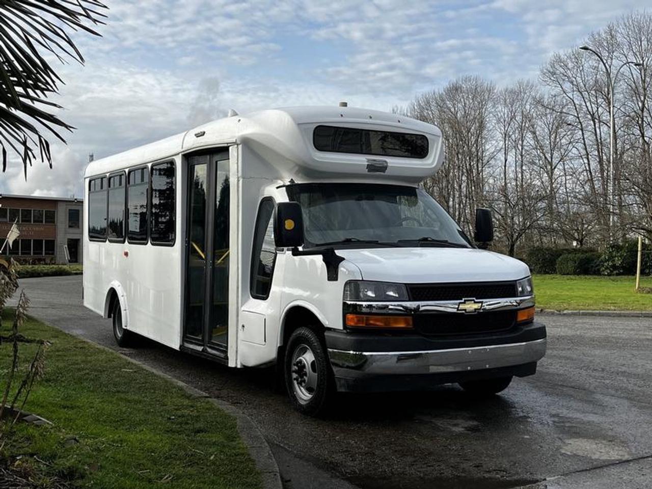 2017 Chevrolet Express G4500 22 Passenger Bus With Wheelchair Ramp Off Road Use Only (1 driver 20 passenger) 6.0L V8 OHV 16V FFV GAS engine, 8 cylinders, automatic, RWD, air conditioning, AM/FM radio, grey exterior, vinyl. (Estimated measurements: 27 feet overall length, 9 feet 8 inches overall height, 6 feet 3 inches inside height, 17 feet from back of driver seat to back of the bus. All measurements are considered to be accurate but are not guaranteed.) This listing is a former British Columbia municipality bus, the next purchaser of this will be the second owner. Certification and Decal Valid until Aprill 2025. This item is currently OFFSITE. You must register an appointment with our office to schedule an offsite viewing. Appointments must be made a minimum of one business day in advance (and as defined by the days that Repo.com is open for business) before your appointment can be scheduled and confirmed. We may, at our own discretion, instead opt to transport smaller items to Repo.coms main yard for viewing purposes.  $13,890.00 plus $375 processing fee, $14,265.00 total payment obligation before taxes.   Listing report, warranty, contract commitment cancellation fee, financing available on approved credit (some limitations and exceptions may apply). All above specifications and information is considered to be accurate but is not guaranteed and no opinion or advice is given as to whether this item should be purchased. We do not allow test drives due to theft, fraud, acts of vandalism and undetectable impaired driving. Instead we provide the following benefits: Complimentary Warranty (with options to extend), Limited Money Back Satisfaction Guarantee on Fully Completed Contracts, Contract Commitment Cancellation, and an Open-Ended Sell-Back Option. Ask seller for details or call 604-522-REPO(7376) to confirm listing availability.