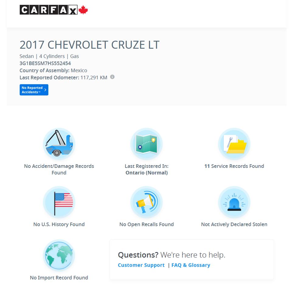 2017 Chevrolet Cruze LT+Camera+Heated Seats+A/C+CLEAN CARFAX Photo