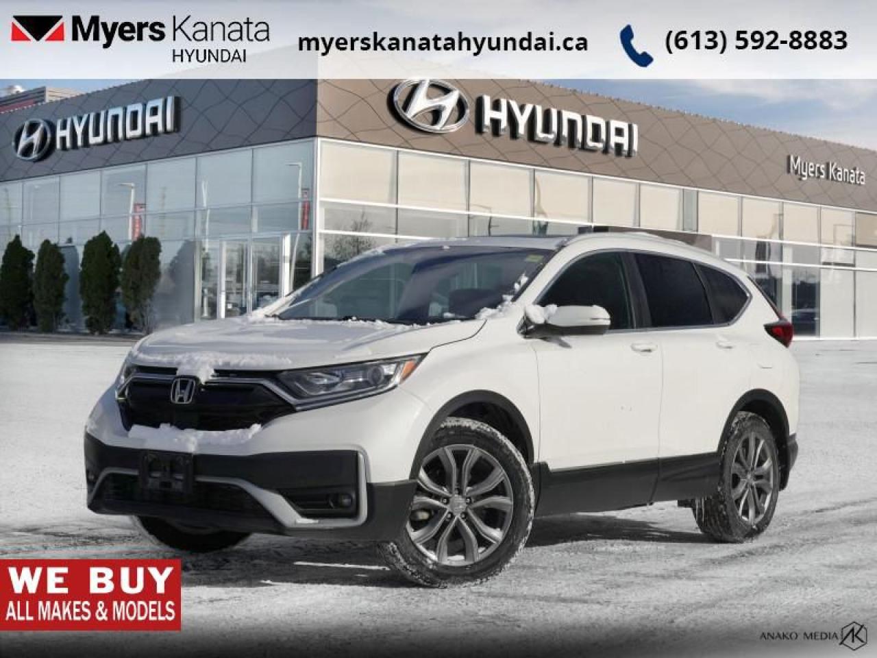 <b>Sunroof,  Blind Spot Display,  Heated Seats,  Automatic Braking,  Lane Keep Assist!</b><br> <br>    In the mountains or in the urban sprawl, this versatile 2021 Honda CR-V feels right at home. This  2021 Honda CR-V is fresh on our lot in Kanata. <br> <br>This stylish 2021 Honda CR-V has a spacious interior and car-like handling that captivates anyone who gets behind the wheel. With its smooth lines and sleek exterior, this gorgeous CR-V has no problem turning heads at every corner. Whether youre a thrift-store enthusiast, or a backcountry trail warrior with all of the camping gear, this practical Honda CR-V has got you covered! This  SUV has 63,318 kms. Its  nice in colour  and is completely accident free based on the <a href=https://vhr.carfax.ca/?id=7obds86KaLgBX7Oq+mbwQGtAluVBb8mk target=_blank>CARFAX Report</a> . It has an automatic transmission and is powered by a  190HP 1.5L 4 Cylinder Engine. <br> <br> Our CR-Vs trim level is Sport. This CR-V Sport has amazing features like a power drivers seat, woodgrain interior, a moonroof, automatic high and low beam headlights, dual-zone automatic climate control, remote start, heated seats, LED daytime running lights, heated power mirrors, and aluminum wheels. The infotainment system includes 7 inch touchscreen with HondaLink, HomeLink home remote system, HandsFreeLink bilingual Bluetooth, Apple CarPlay, Android Auto, rear view camera, and a 6 speaker sound system. You even get a host of safety features such as automatic collision mitigation braking, forward collision warning, lane departure warning, road departure mitigation, and lane keep assist, and a blind spot display. This vehicle has been upgraded with the following features: Sunroof,  Blind Spot Display,  Heated Seats,  Automatic Braking,  Lane Keep Assist,  Apple Carplay,  Android Auto. <br> <br>To apply right now for financing use this link : <a href=https://www.myerskanatahyundai.com/finance/ target=_blank>https://www.myerskanatahyundai.com/finance/</a><br><br> <br/><br> Buy this vehicle now for the lowest weekly payment of <b>$98.04</b> with $0 down for 96 months @ 8.99% APR O.A.C. ( Plus applicable taxes -  and licensing fees   ).  See dealer for details. <br> <br>Smart buyers buy at Myers where all cars come Myers Certified including a 1 year tire and road hazard warranty (some conditions apply, see dealer for full details.)<br> <br>This vehicle is located at Myers Kanata Hyundai 400-2500 Palladium Dr Kanata, Ontario.<br>*LIFETIME ENGINE TRANSMISSION WARRANTY NOT AVAILABLE ON VEHICLES WITH KMS EXCEEDING 140,000KM, VEHICLES 8 YEARS & OLDER, OR HIGHLINE BRAND VEHICLE(eg. BMW, INFINITI. CADILLAC, LEXUS...)<br> Come by and check out our fleet of 30+ used cars and trucks and 100+ new cars and trucks for sale in Kanata.  o~o