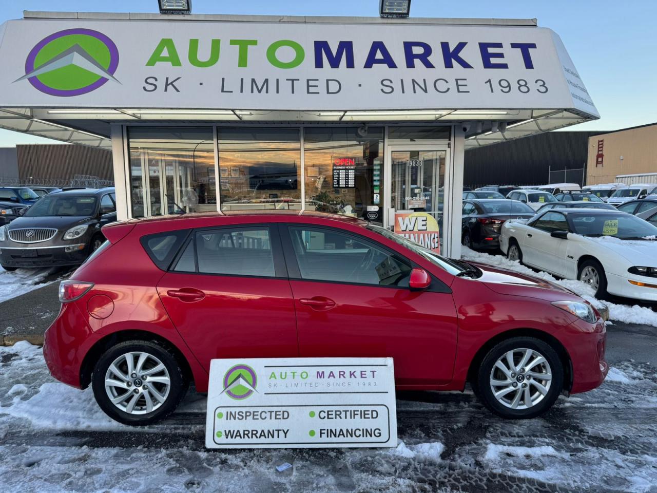 CALL OR TEXT KARL @ 6-0-4-2-5-0-8-6-4-6 FOR INFO & TO CONFIRM WHICH LOCATION.<br /><br />IMMACULATE MAZDA 3 WITH NAVIGATION, BLUETOOTH ETC. IT'S IN BEAUTIFUL CONDITION INSIDE AND OUT. BRKAES AND TRIES ARE IN GREAT SHAPE, IT NEEDS NOTHING BUT A NEW HOME. IT'S A LOCAL BC CAR WITH NO ACCIDENT CLAIMS EVER! <br /><br />2 LOCATIONS TO SERVE YOU, BE SURE TO CALL FIRST TO CONFIRM WHERE THE VEHICLE IS.<br /><br />We are a family owned and operated business for 40 years. Since 1983 we have been committed to offering outstanding vehicles backed by exceptional customer service, now and in the future. Whatever your specific needs may be, we will custom tailor your purchase exactly how you want or need it to be. All you have to do is give us a call and we will happily walk you through all the steps with no stress and no pressure.<br /><br />                                            WE ARE THE HOUSE OF YES!<br /><br />ADDITIONAL BENEFITS WHEN BUYING FROM SK AUTOMARKET:<br /><br />-ON SITE FINANCING THROUGH OUR 17 AFFILIATED BANKS AND VEHICLE                                                                                                                      FINANCE COMPANIES.<br />-IN HOUSE LEASE TO OWN PROGRAM.<br />-EVERY VEHICLE HAS UNDERGONE A 120 POINT COMPREHENSIVE INSPECTION.<br />-EVERY PURCHASE INCLUDES A FREE POWERTRAIN WARRANTY.<br />-EVERY VEHICLE INCLUDES A COMPLIMENTARY BCAA MEMBERSHIP FOR YOUR SECURITY.<br />-EVERY VEHICLE INCLUDES A CARFAX AND ICBC DAMAGE REPORT.<br />-EVERY VEHICLE IS GUARANTEED LIEN FREE.<br />-DISCOUNTED RATES ON PARTS AND SERVICE FOR YOUR NEW CAR AND ANY OTHER   FAMILY CARS THAT NEED WORK NOW AND IN THE FUTURE.<br />-40 YEARS IN THE VEHICLE SALES INDUSTRY.<br />-A+++ MEMBER OF THE BETTER BUSINESS BUREAU.<br />-RATED TOP DEALER BY CARGURUS 5 YEARS IN A ROW<br />-MEMBER IN GOOD STANDING WITH THE VEHICLE SALES AUTHORITY OF BRITISH   COLUMBIA.<br />-MEMBER OF THE AUTOMOTIVE RETAILERS ASSOCIATION.<br />-COMMITTED CONTRIBUTOR TO OUR LOCAL COMMUNITY AND THE RESIDENTS OF BC.<br /> $495 Documentation fee and applicable taxes are in addition to advertised prices.<br />LANGLEY LOCATION DEALER# 40038<br />S. SURREY LOCATION DEALER #9987<br />