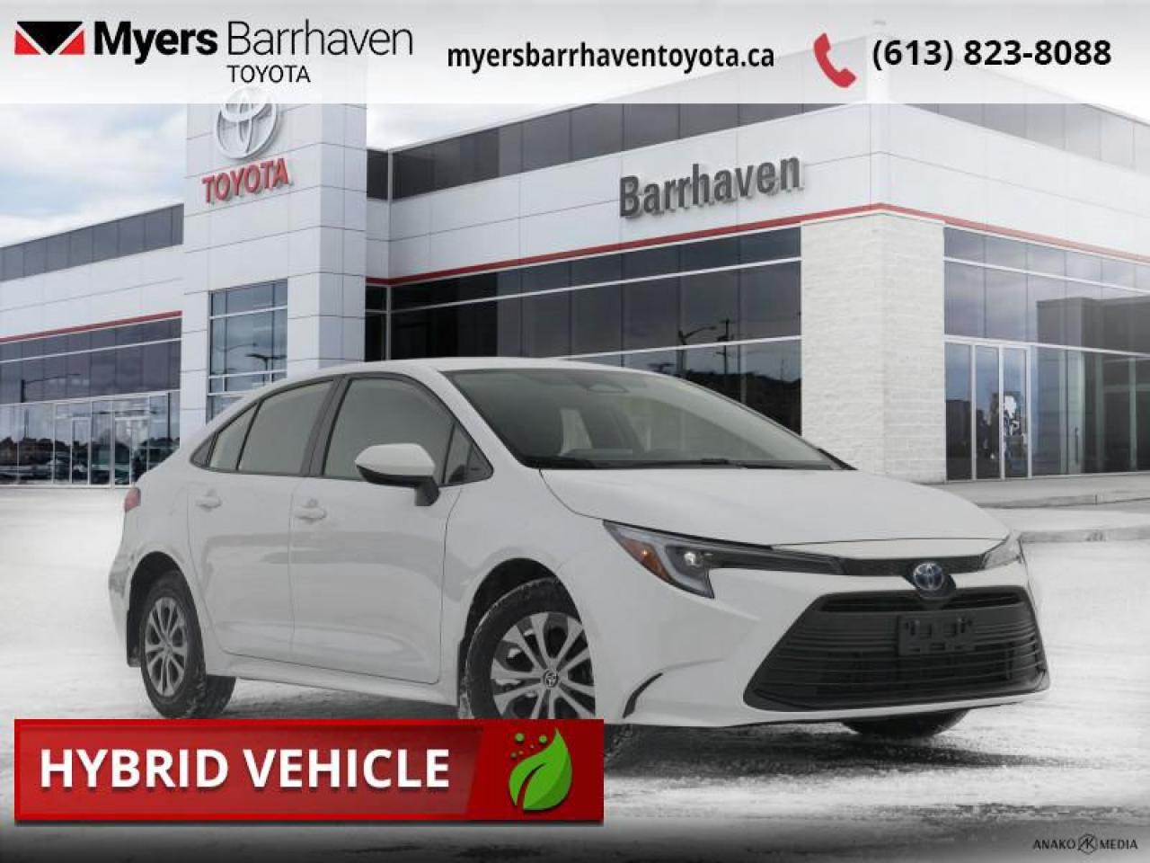 <b>Heated Seats,  Blind Spot Detection,  Lane Keep Assist,  LED Lights,  Apple CarPlay!</b><br> <br>  Compare at $32238 - Our Live Market Price is just $30998! <br> <br>   Engineered to last, this 2023 Toyota Corolla is a great option for shoppers in the compact sedan segment. This  2023 Toyota Corolla is for sale today in Ottawa. <br> <br>With a distinctive design, robust engineering and all-round practicality, this 2023 Corolla is a popular choice for shoppers who prioritize safety and style. A well-built interior with amazing standard technology ensures that this sedan withstands the day-to-day activities of an urban commute. A roomy cabin with comfortable ride quality ensures that occupants enjoy a smooth journey, both in the city and the highway.This  sedan has 75,726 kms. Its  white in colour  . It has an automatic transmission and is powered by a  138HP 1.8L 4 Cylinder Engine. <br> <br> Our Corollas trim level is Hybrid LE. This Corolla Hybrid LE is amazing on efficiency and boasts several features like heated front seats, automatic climate control, sleek Bi-LED headlights, a larger 8 inch touchscreen display featuring Apple CarPlay, Android Auto, advanced voice recognition, 6 speakers, next gen USB 2.0 audio ports, wireless streaming audio, SIRI Eyes Free and a handy rear view camera. Additional features include blind spot detection, remote keyless entry, Toyota Safety Sense, dynamic radar cruise control, lane departure warning with lane steering assist, power adjustable heated mirrors and so much more. This vehicle has been upgraded with the following features: Heated Seats,  Blind Spot Detection,  Lane Keep Assist,  Led Lights,  Apple Carplay,  Android Auto,  Adaptive Cruise Control. <br> <br>To apply right now for financing use this link : <a href=https://www.myersbarrhaventoyota.ca/quick-approval/ target=_blank>https://www.myersbarrhaventoyota.ca/quick-approval/</a><br><br> <br/><br> Buy this vehicle now for the lowest bi-weekly payment of <b>$229.78</b> with $0 down for 84 months @ 8.99% APR O.A.C. ( Plus applicable taxes -  Plus applicable fees   ).  See dealer for details. <br> <br>At Myers Barrhaven Toyota we pride ourselves in offering highly desirable pre-owned vehicles. We truly hand pick all our vehicles to offer only the best vehicles to our customers. No two used cars are alike, this is why we have our trained Toyota technicians highly scrutinize all our trade ins and purchases to ensure we can put the Myers seal of approval. Every year we evaluate 1000s of vehicles and only 10-15% meet the Myers Barrhaven Toyota standards. At the end of the day we have mutual interest in selling only the best as we back all our pre-owned vehicles with the Myers *LIFETIME ENGINE TRANSMISSION warranty. Thats right *LIFETIME ENGINE TRANSMISSION warranty, were in this together! If we dont have what youre looking for not to worry, our experienced buyer can help you find the car of your dreams! Ever heard of getting top dollar for your trade but not really sure if you were? Here we leave nothing to chance, every trade-in we appraise goes up onto a live online auction and we get buyers coast to coast and in the USA trying to bid for your trade. This means we simultaneously expose your car to 1000s of buyers to get you top trade in value. <br>We service all makes and models in our new state of the art facility where you can enjoy the convenience of our onsite restaurant, service loaners, shuttle van, free Wi-Fi, Enterprise Rent-A-Car, on-site tire storage and complementary drink. Come see why many Toyota owners are making the switch to Myers Barrhaven Toyota. <br>*LIFETIME ENGINE TRANSMISSION WARRANTY NOT AVAILABLE ON VEHICLES WITH KMS EXCEEDING 140,000KM, VEHICLES 8 YEARS & OLDER, OR HIGHLINE BRAND VEHICLE(eg. BMW, INFINITI. CADILLAC, LEXUS...) o~o