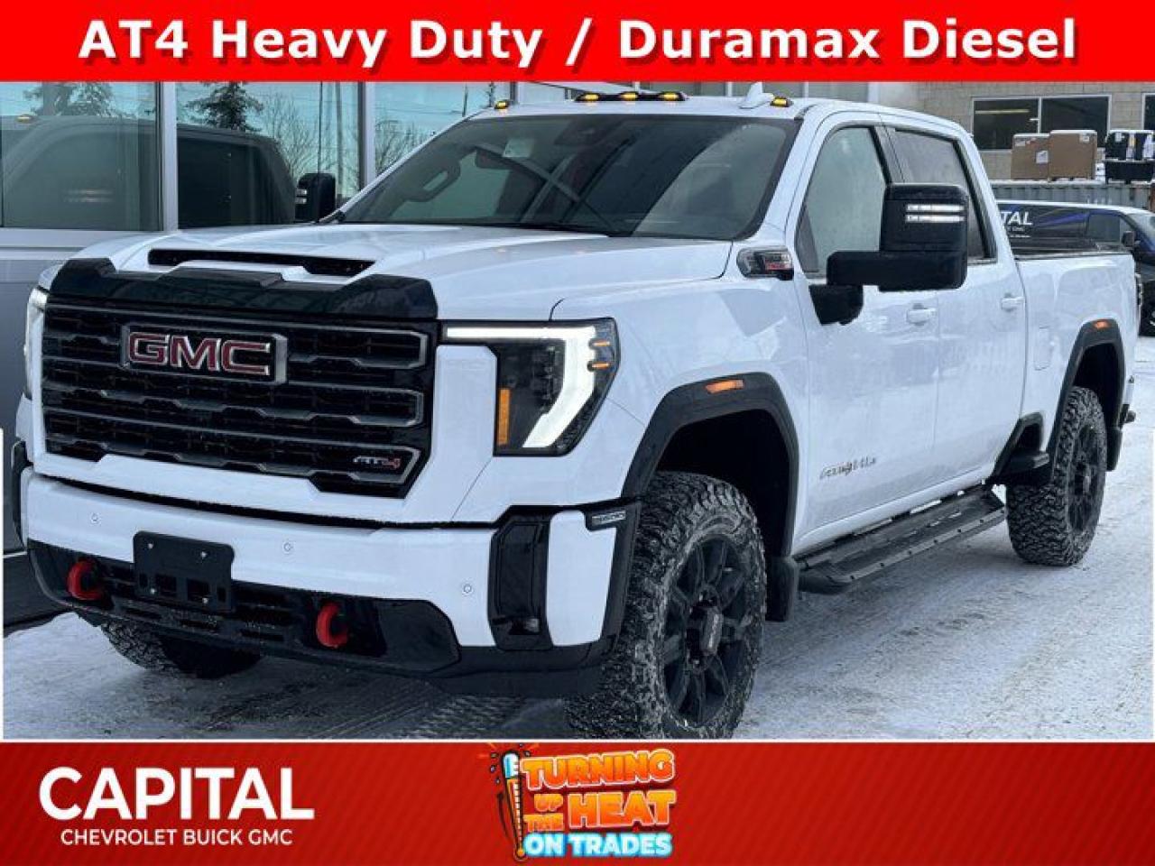 This GMC Sierra 3500HD boasts a Turbocharged Diesel V8 6.6L/ engine powering this Automatic transmission. LICENSE PLATE KIT, FRONT, ENGINE, DURAMAX 6.6L TURBO-DIESEL V8, B20-DIESEL COMPATIBLE (470 hp [350.5 kW] @ 2800 rpm, 975 lb-ft of torque [1322 Nm] @ 1600 rpm) (Includes (K05) engine block heater.), Wireless Phone Projection for Apple CarPlay and Android Auto.* This GMC Sierra 3500HD Features the Following Options *Wireless charging, Wipers, front rain-sensing, Windows, power rear, express down, Window, power front, passenger express up/down, Window, power front, drivers express up/down, Wi-Fi Hotspot capable (Terms and limitations apply. See onstar.com or dealer for details.), Wheels, 20 (50.8 cm) High Gloss black aluminum wheels, 8 spokes, Wheelhouse liners, rear, USB Ports, 2, Charge/Data ports located inside centre console, USB Ports, 2 (first row) located on console.* Stop By Today *Come in for a quick visit at Capital Chevrolet Buick GMC Inc., 13103 Lake Fraser Drive SE, Calgary, AB T2J 3H5 to claim your GMC Sierra 3500HD!