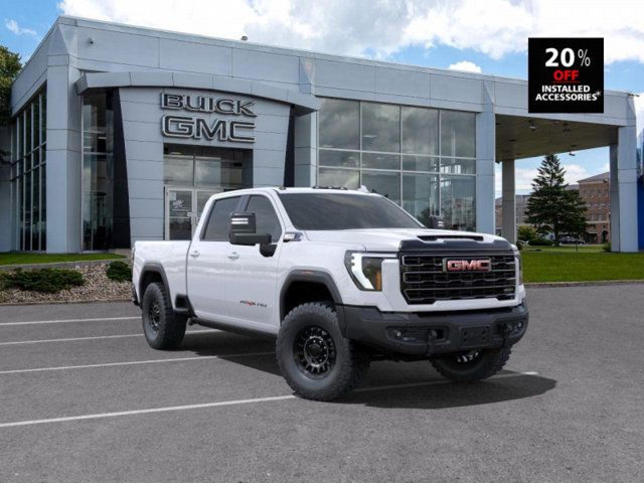 <b>Multi-Pro Tailgate,  Sunroof,  Massage Seats,  HUD,  360 Camera!</b><br> <br>   With stout build quality and astounding towing capability, there isnt a better choice than this GMC 2500HD for all your work-site needs. <br> <br>This 2025 GMC 2500HD is highly configurable work truck that can haul a colossal amount of weight thanks to its potent drivetrain. This truck also offers amazing interior features that nestle occupants in comfort and luxury, with a great selection of tech features. For heavy-duty activities and even long-haul trips, the 2500HD is all the truck youll ever need.<br> <br> This interstellar wh sought after diesel Crew Cab 4X4 pickup   has an automatic transmission and is powered by a  470HP 6.6L 8 Cylinder Engine.<br> <br> Our Sierra 2500HDs trim level is AT4X. Get ready to tackle the great outdoors with this Sierra HD AT4X, complete with an off-road suspension package, skid plates, hill descent control, red recovery hooks, a spray on bedliner and a blacked-out front grille. This sweet truck also comes with leather-trimmed cooled and heated seats with massage function, a power sunroof, power adjustable pedals with memory settings, a heavy-duty locking rear differential, signature LED lighting, a larger 13.4 inch touchscreen premium infotainment system with wireless Apple CarPlay, Android Auto and 4G LTE capability, stylish aluminum wheels, remote engine start, a CornerStep rear bumper and cargo tie downs hooks with LED box lighting. Additionally, this truck also comes with a useful rear vision camera with hitch guidance, a leather wrapped steering wheel with audio controls, and a ProGrade trailering system with an integrated brake controller. This vehicle has been upgraded with the following features: Multi-pro Tailgate,  Sunroof,  Massage Seats,  Hud,  360 Camera,  Off-road Package,  Cooled Seats. <br><br> <br>To apply right now for financing use this link : <a href=https://www.taylorautomall.com/finance/apply-for-financing/ target=_blank>https://www.taylorautomall.com/finance/apply-for-financing/</a><br><br> <br/> Weve discounted this vehicle $6000. See dealer for details. <br> <br>HST, licensing, and Federal luxury tax (if applicable) are extra. <br><br> Come by and check out our fleet of 80+ used cars and trucks and 180+ new cars and trucks for sale in Kingston.  o~o